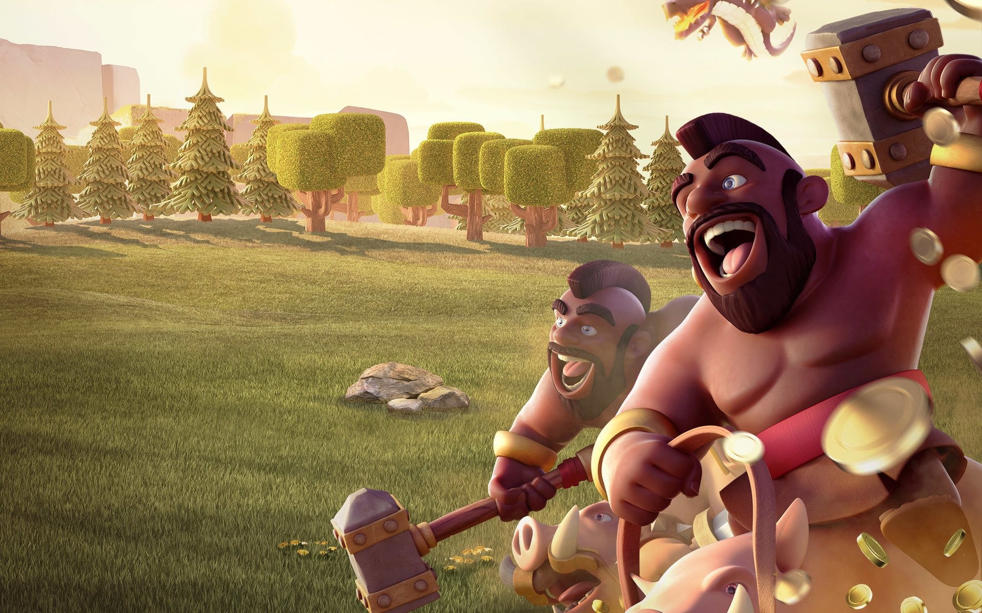 Domatore di cinghiali, Clash of Clans, Martello, Prato, Full HD, sfondo per PC