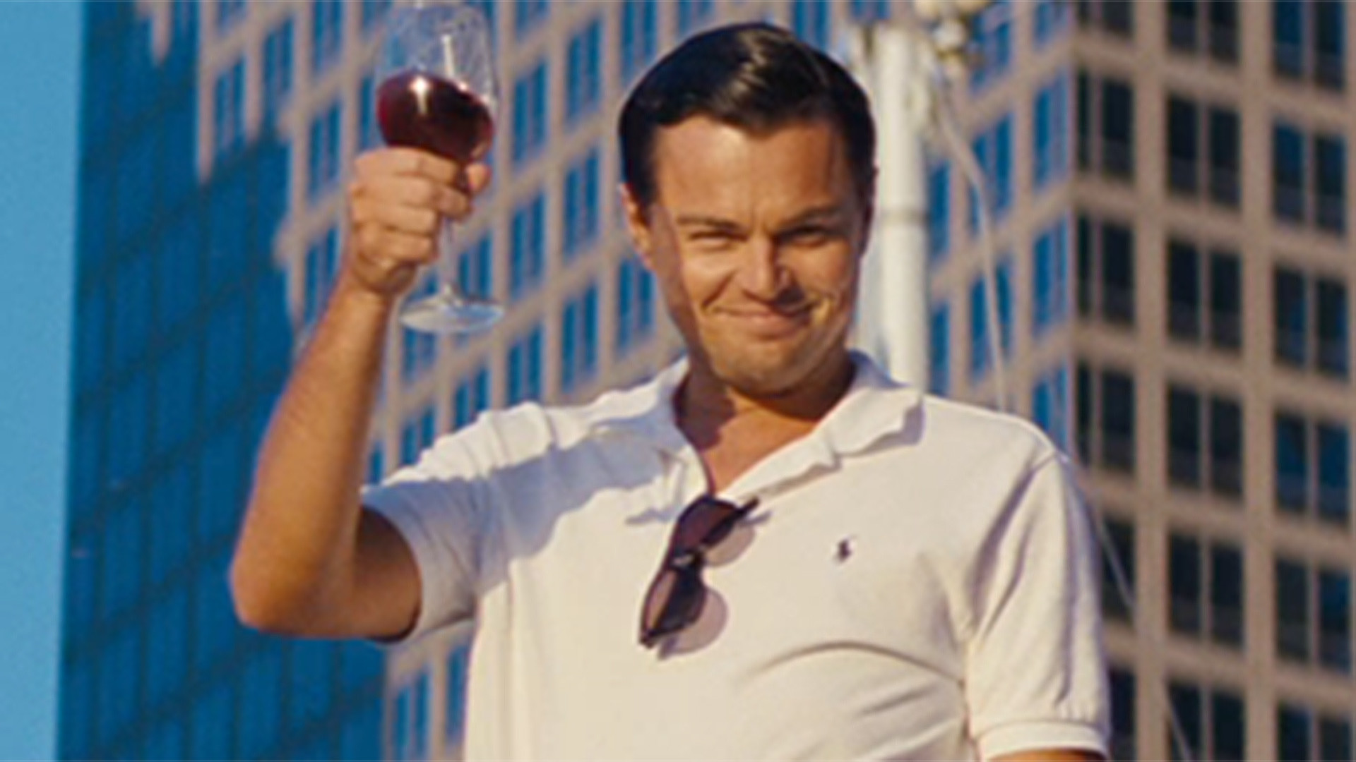 Leonardo DiCaprio, Jordan Belfort, The Wolf of Wall Street, Brindisi, Vino rosso, sfondo per PC