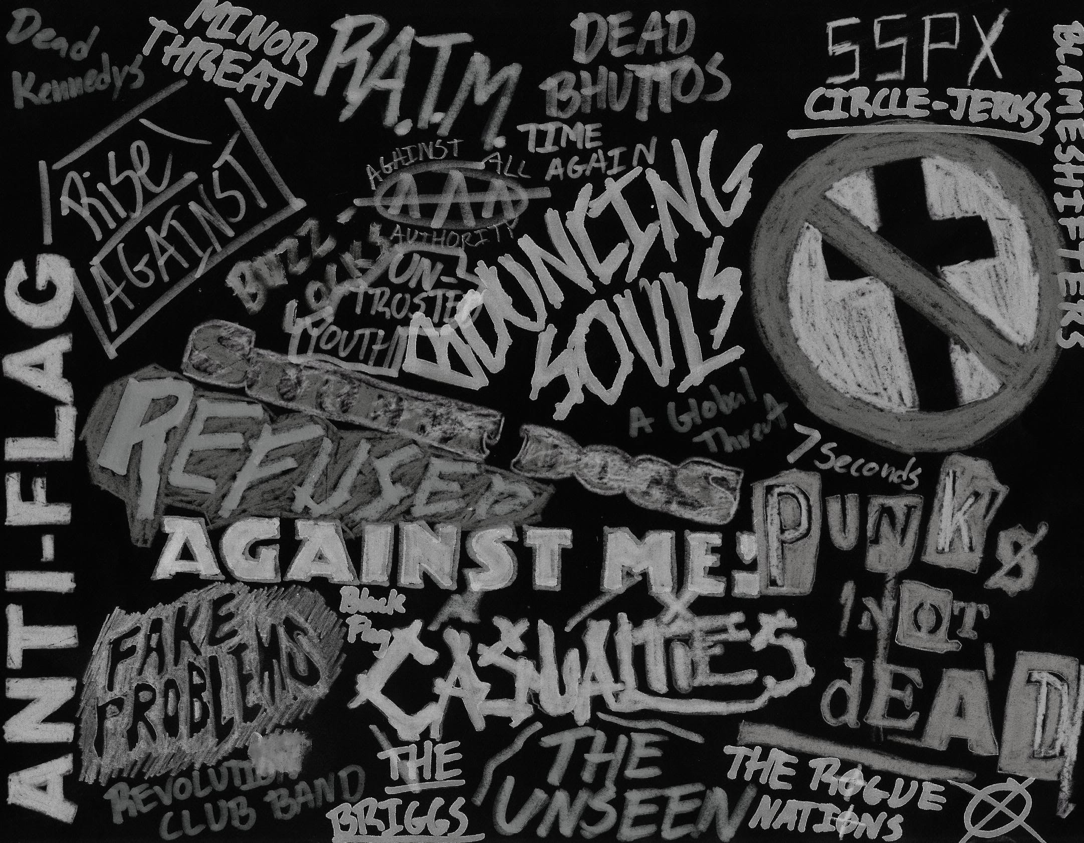 Loghi punk, Anti-Flag, Against Me!, Bouncing Souls, Punk rock, Bianco e nero, sfondo Full HD