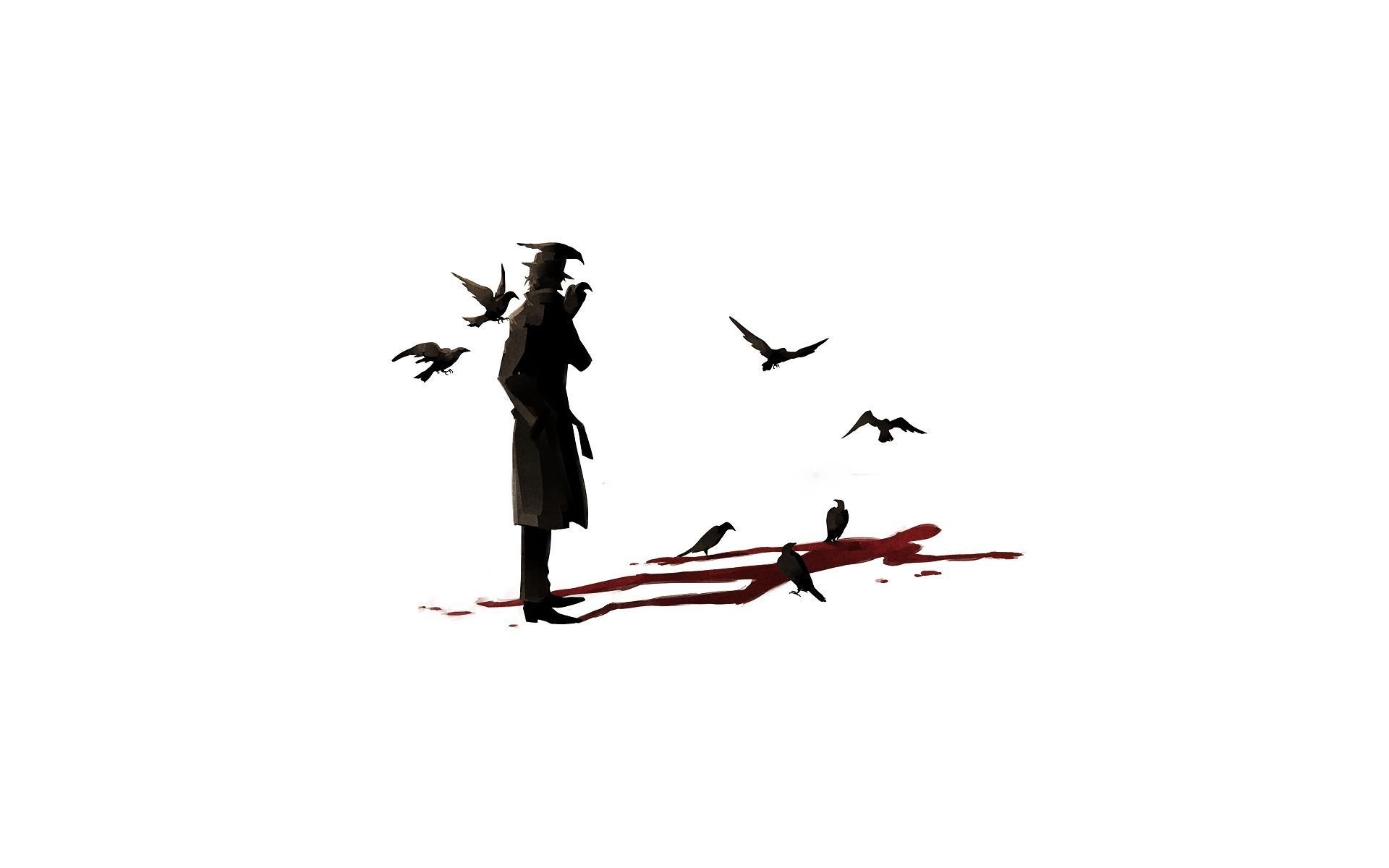 Il corvo, Silhouette, Corvi, Sangue, Sfondo bianco, 1920x1200, wallpaper desktop