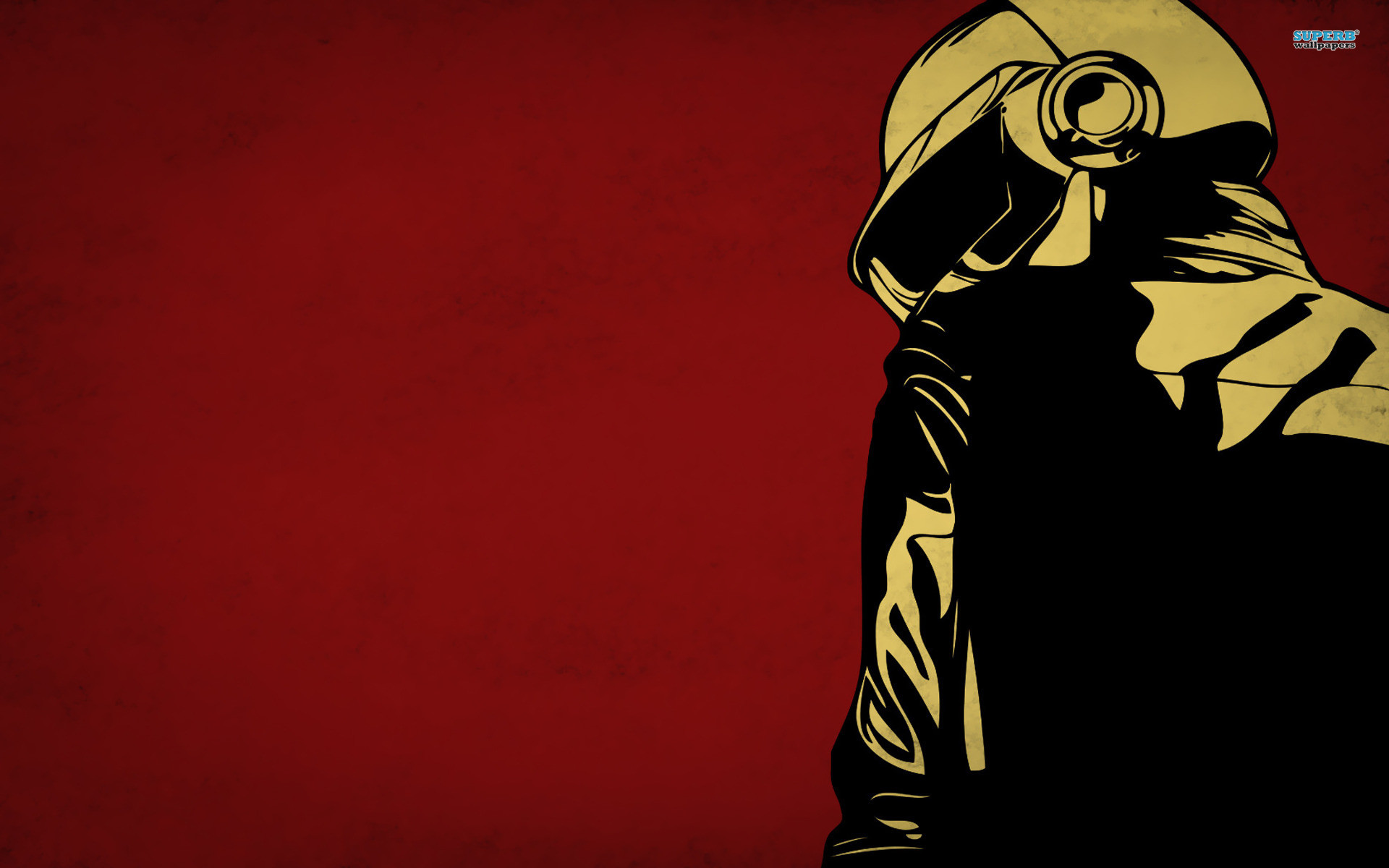 Daft Punk, Casco dorato, Illustrazione, Sfondo rosso, 16:10 Full HD, wallpaper widescreen