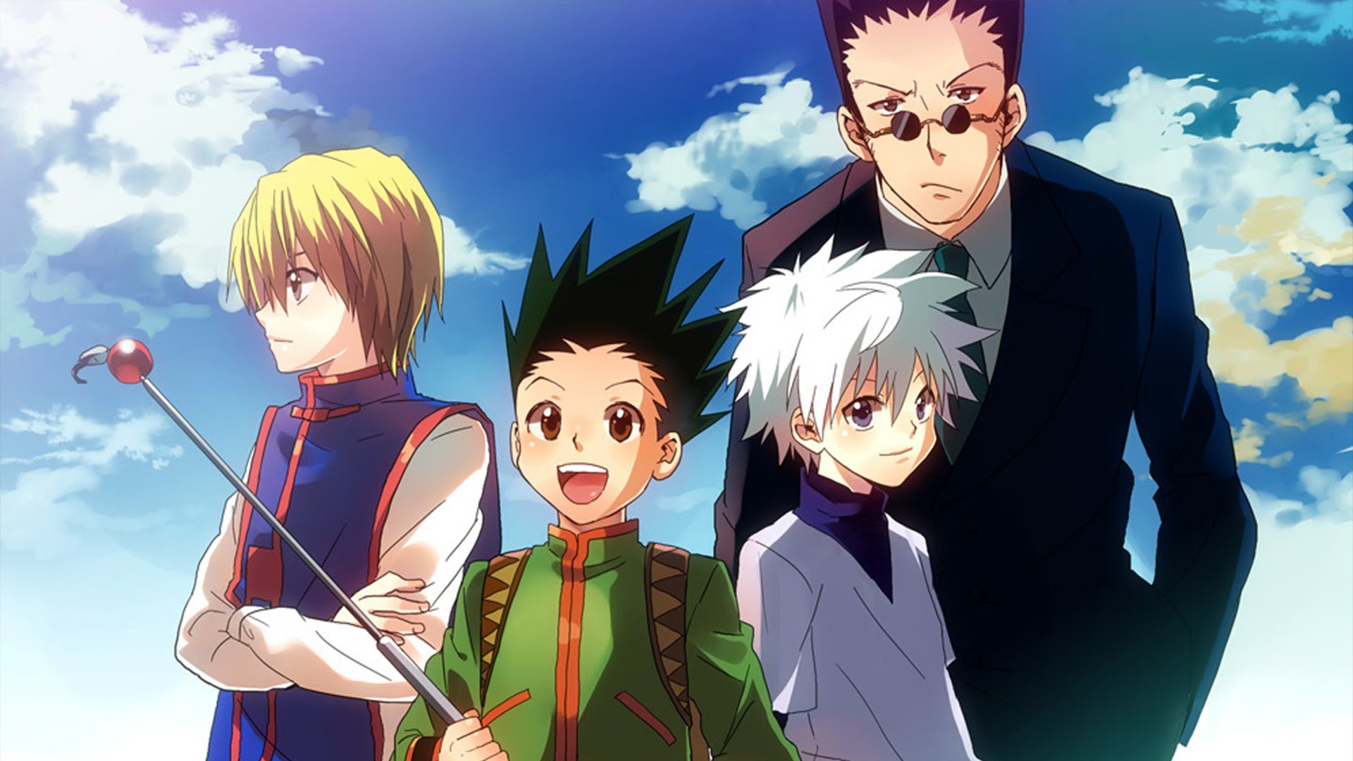 Gon Freecss, Killua Zoldyck, Kurapika, Leorio Paradinight, Hunter x Hunter, Cielo, sfondo Full HD