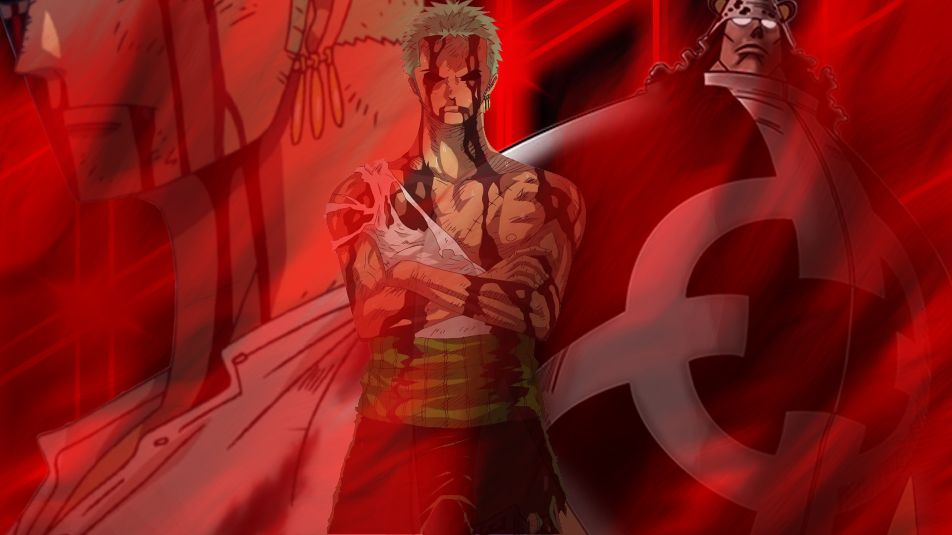 Roronoa Zoro, One Piece, Cicatrice, Toni rossi, Full HD, sfondo per PC e portatile