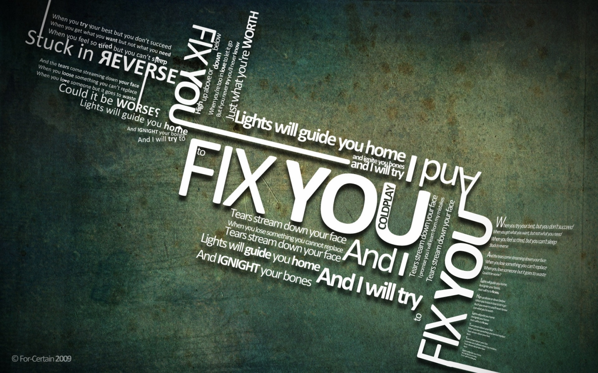 Fix You, Coldplay, Testi, Tipografia, Verde scuro, 1920x1200, sfondo MacBook Pro