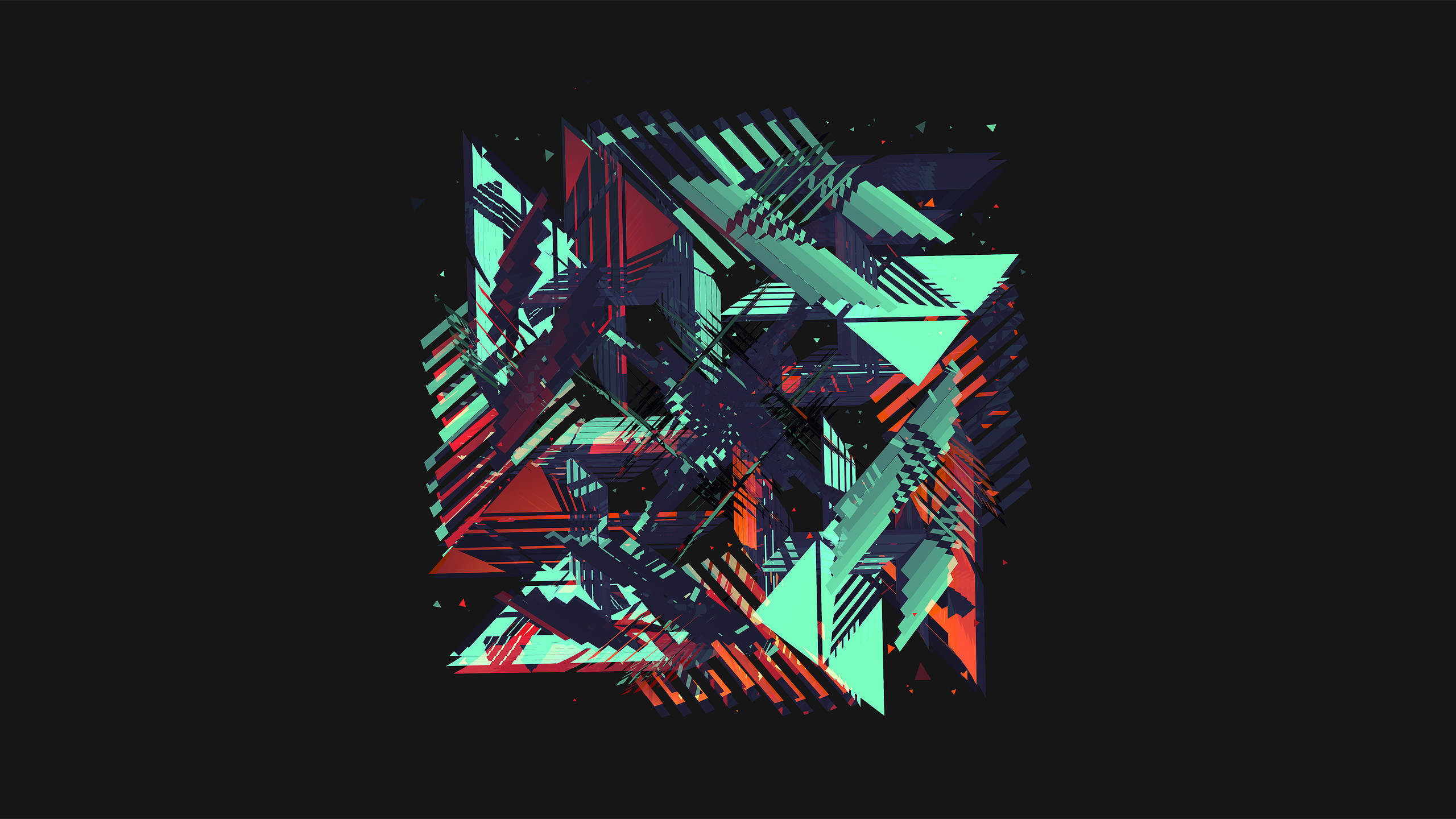 Arte astratta, Triangoli, Geometrico, Sfondo nero, 16:9 2K, wallpaper widescreen
