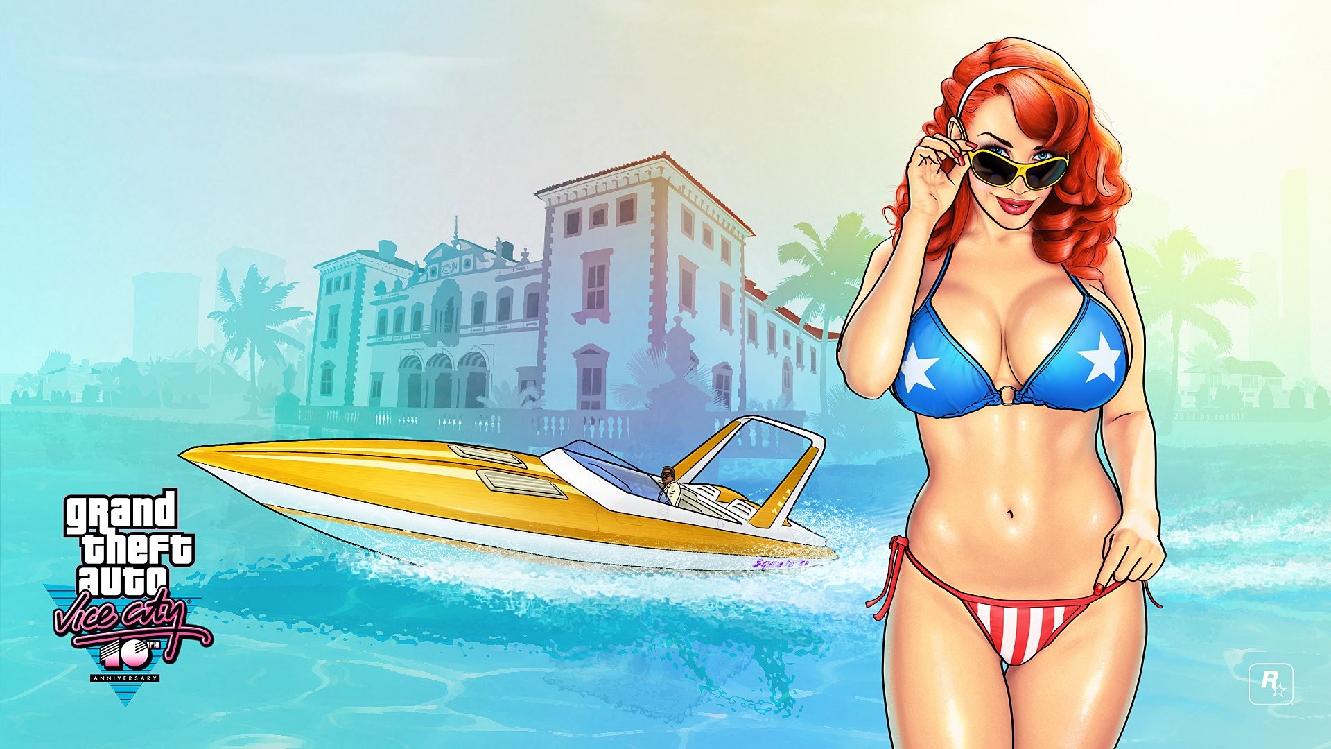 Grand Theft Auto: Vice City, Ragazza in bikini, Motoscafo, Villa, sfondo desktop 1080p