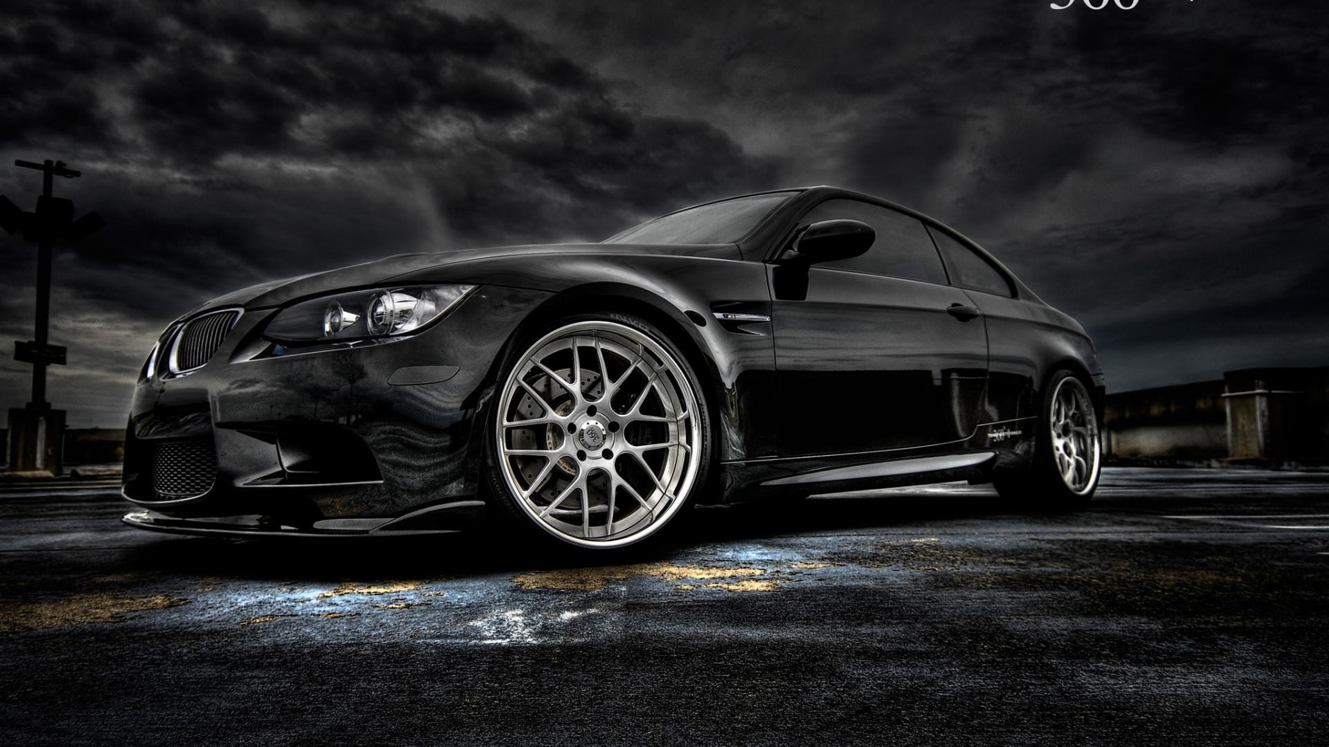 BMW M3 (E92), BMW, Nero, Cerchi cromati, Cielo tempestoso, 16:9 Full HD, sfondo widescreen