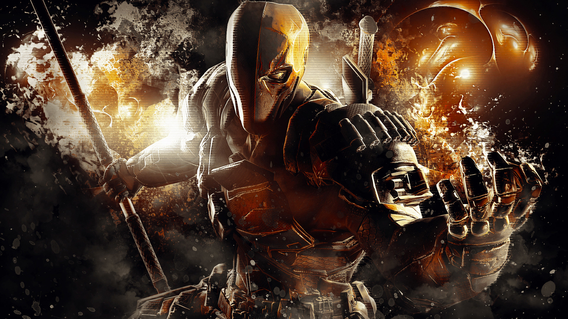 Deathstroke, Batman: Arkham Origins, DC Comics, Esplosione, Arte digitale, wallpaper 1920x1080