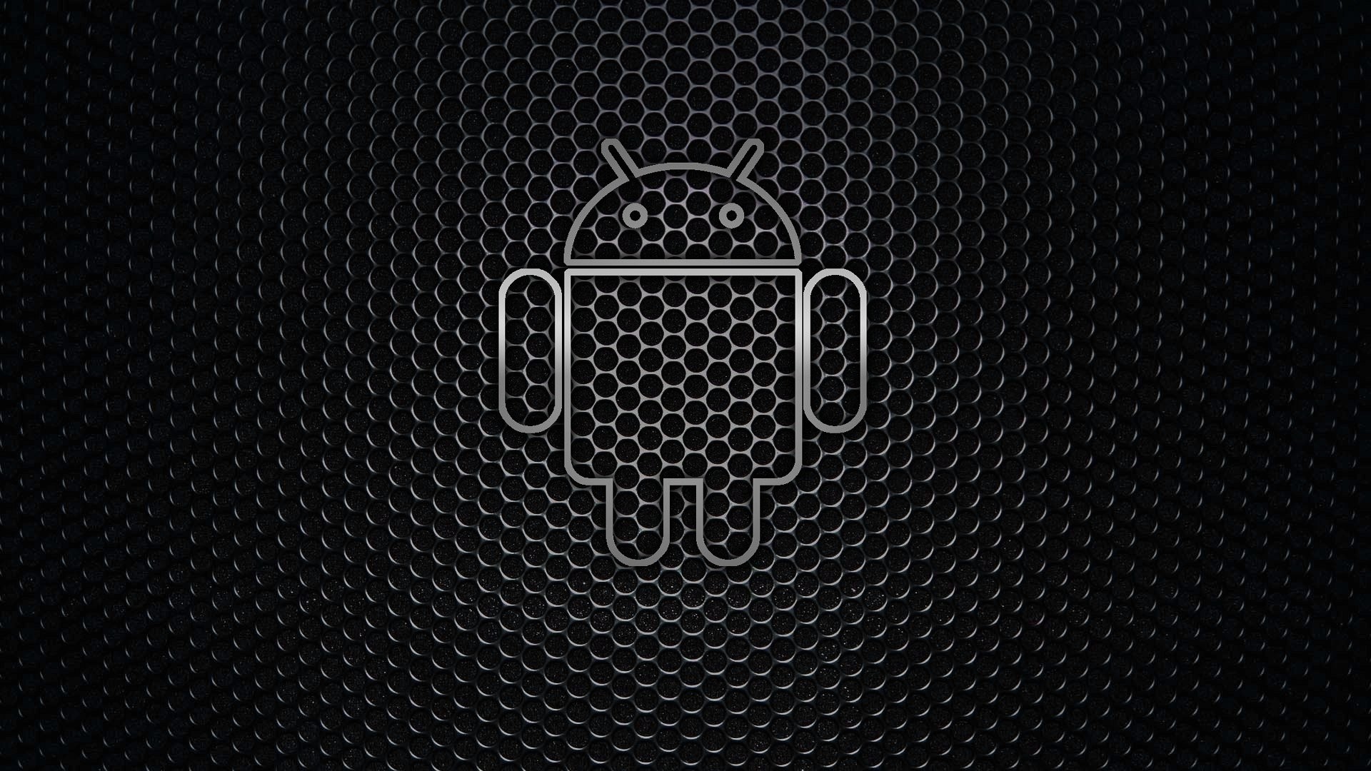Android, Logo, Griglia metallica, Sfondo nero, Full HD, wallpaper per computer