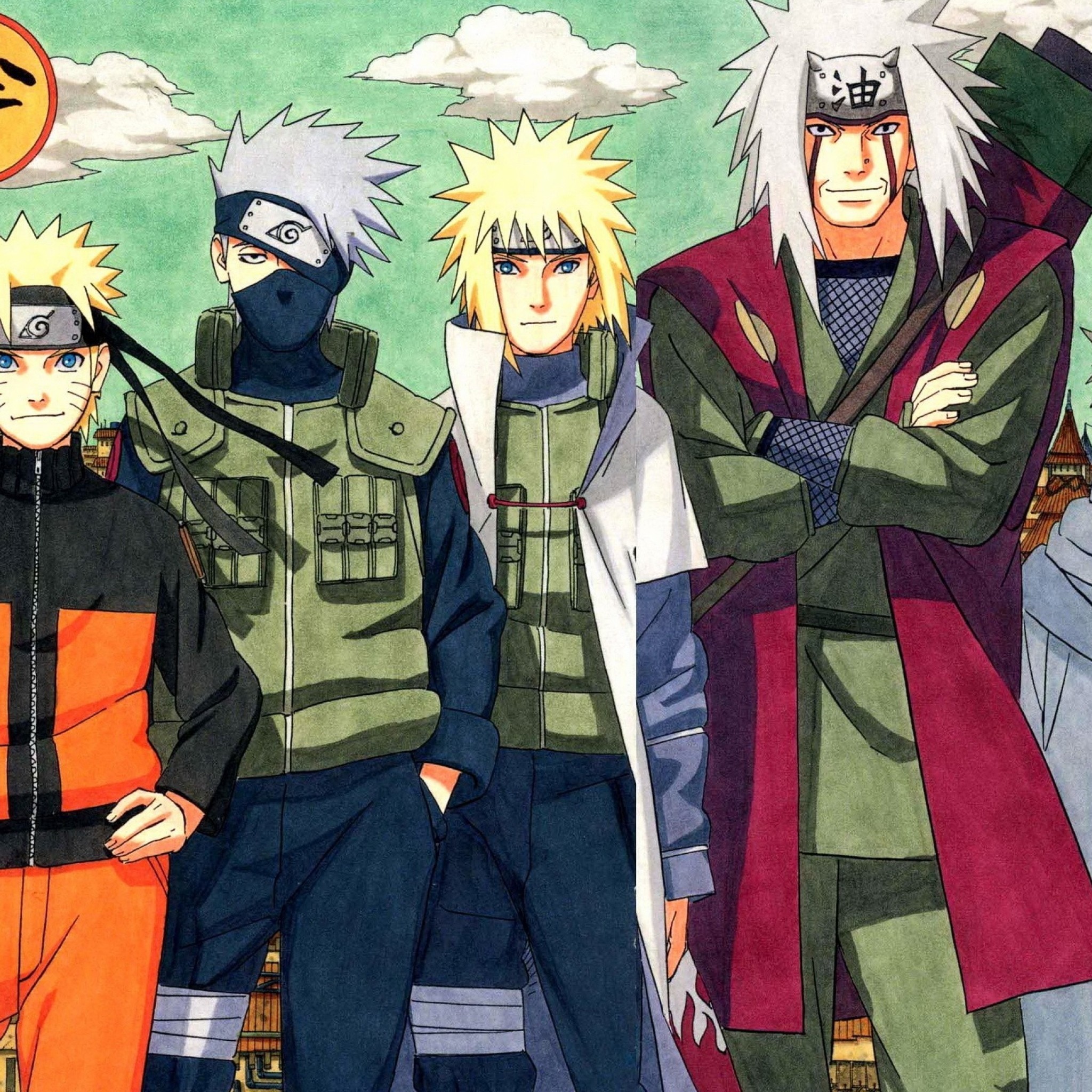 Naruto Uzumaki, Kakashi Hatake, Minato Namikaze, Jiraiya, Naruto, schermata di blocco iPad