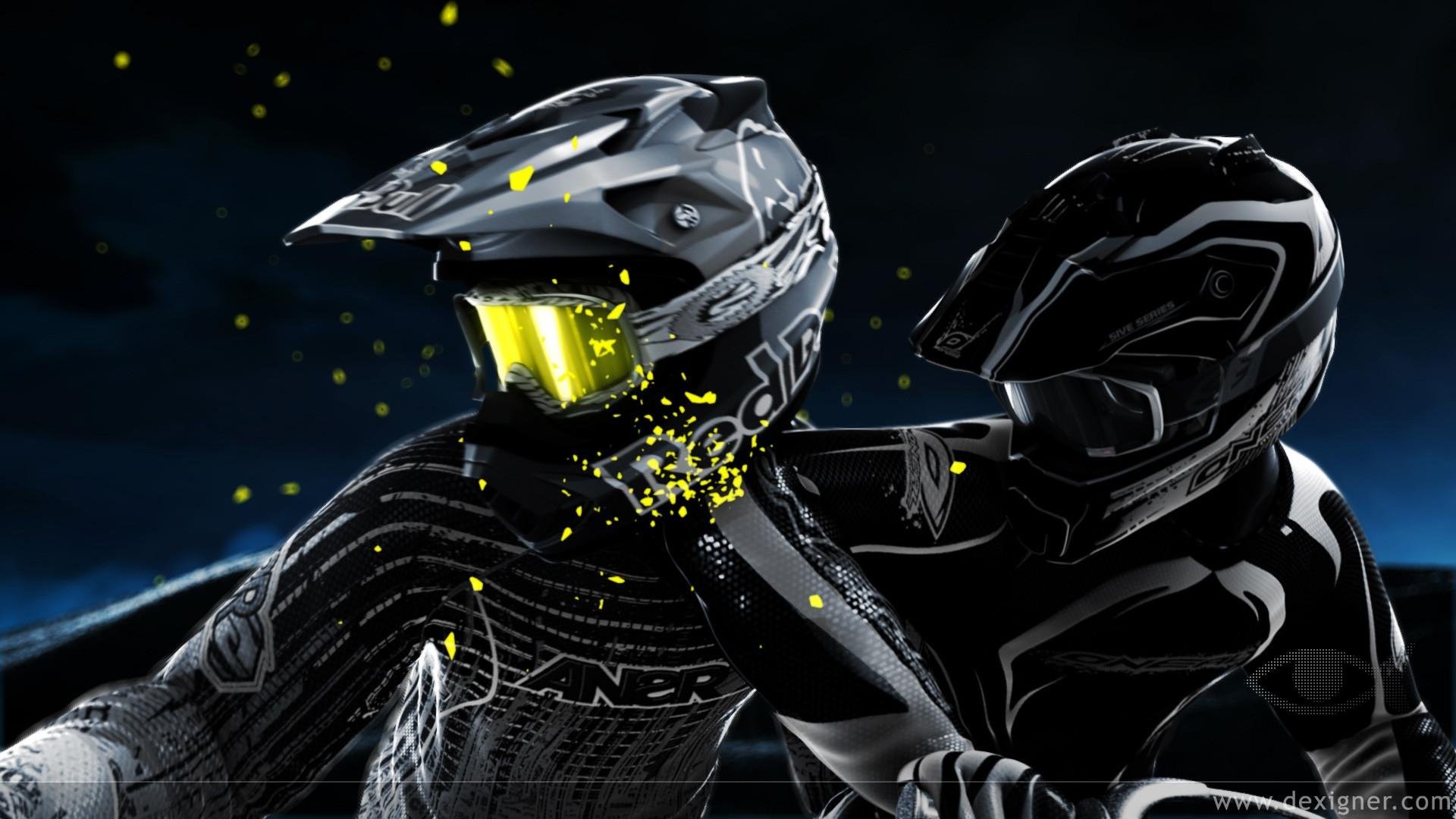 Casco da motocross, Pilota, Sfondo nero, 16:9 Full HD, wallpaper widescreen