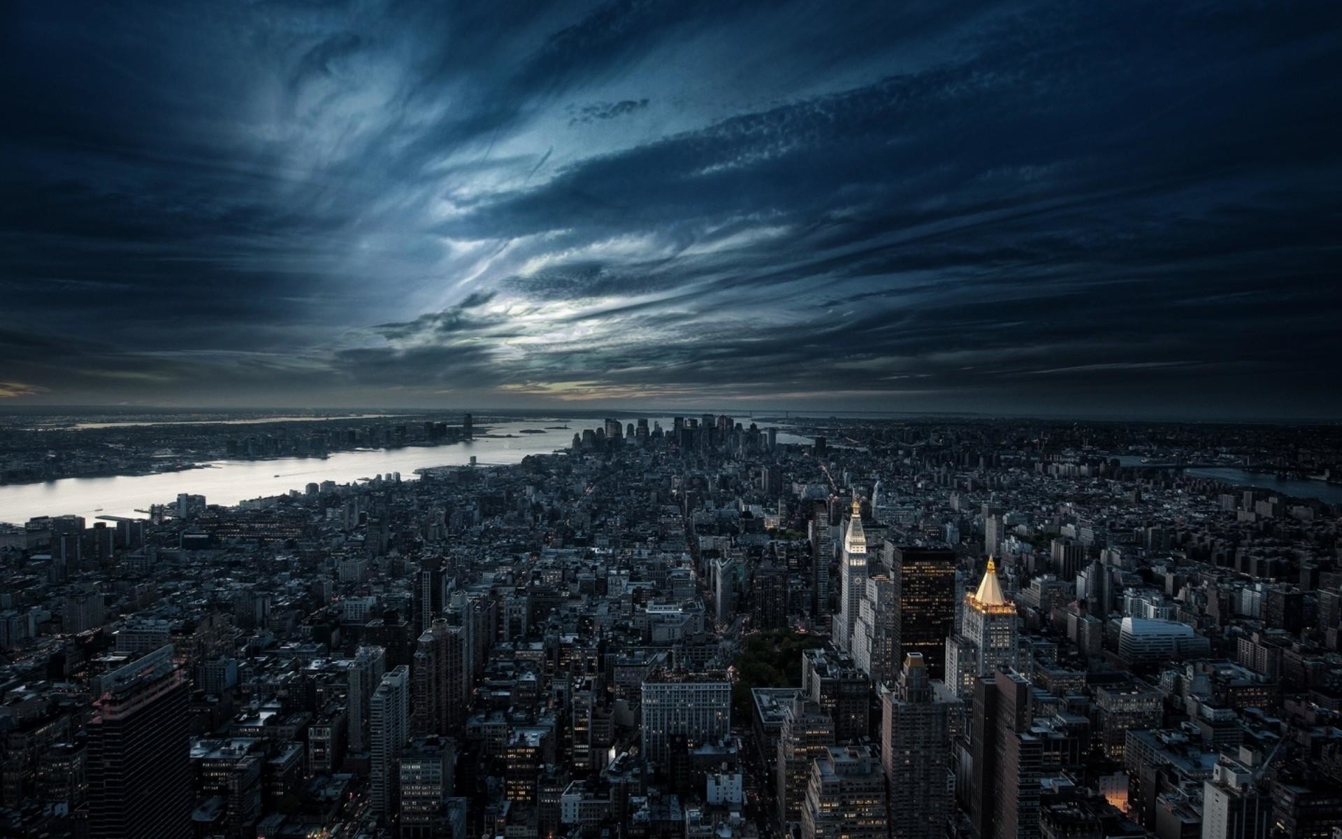 New York, Vista aerea, Nuvole scure, Notte, 1920x1200, sfondo MacBook Pro