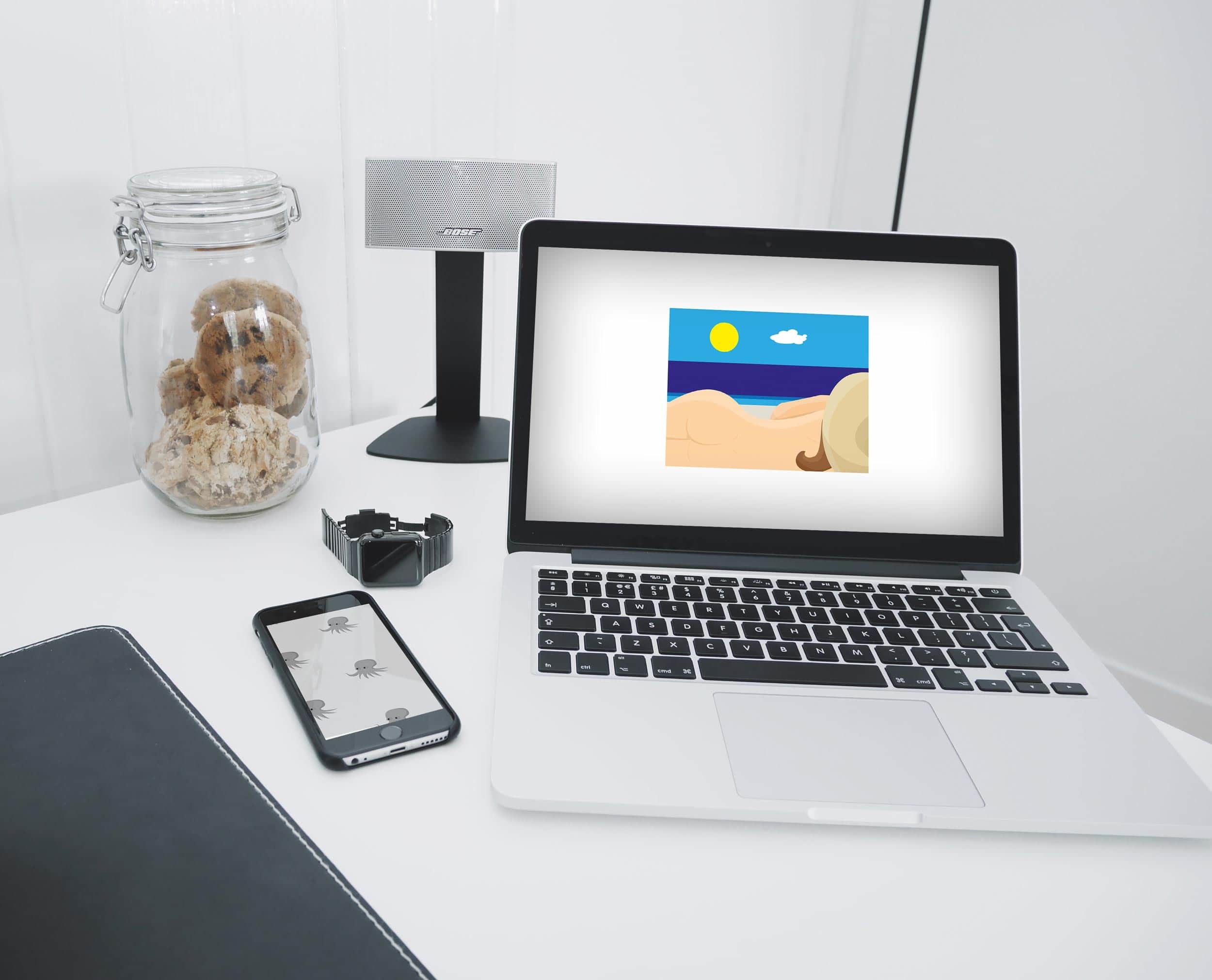 MacBook, Scrivania, iPhone, Barattolo, sfondo per il tuo smartphone