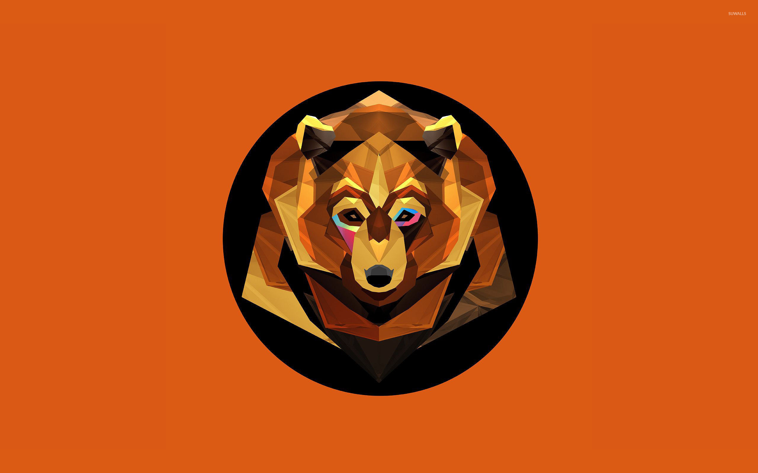 Orso, Arte low poly, Sfondo arancione, Geometrico, 2560x1600, wallpaper desktop