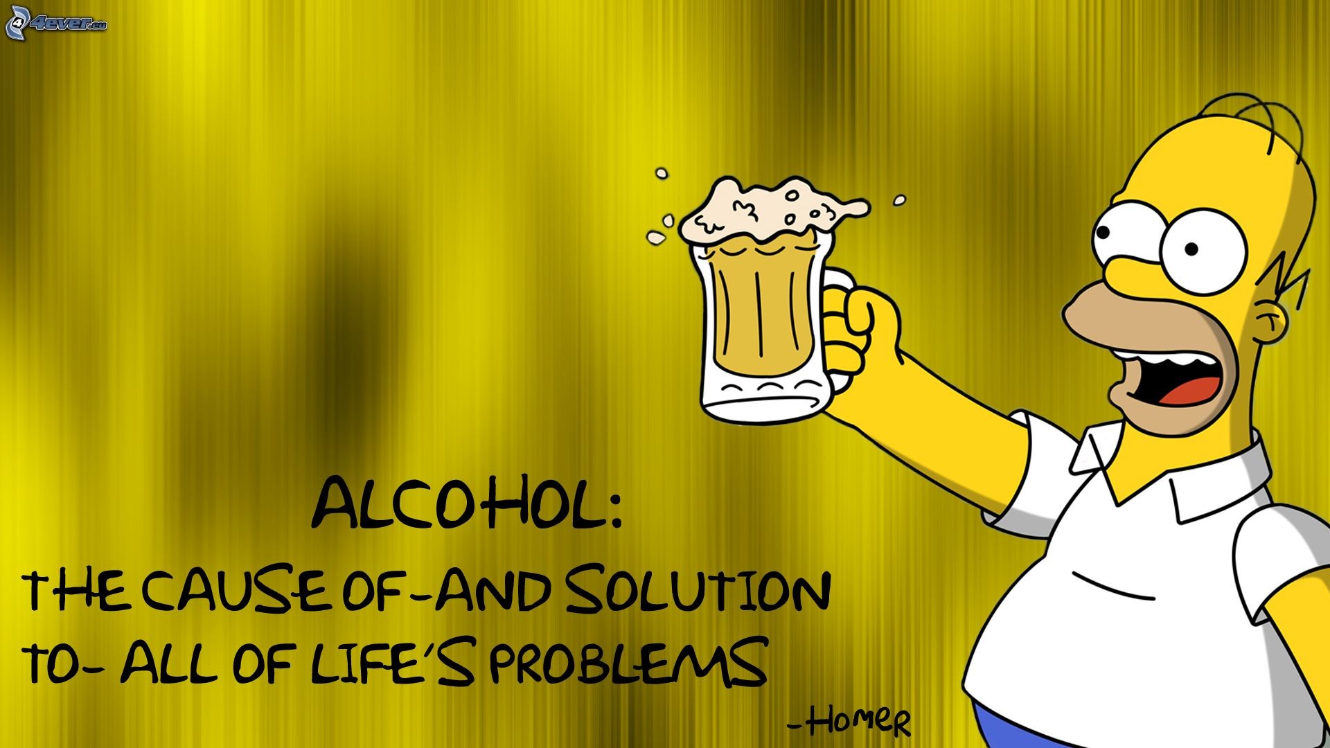 Homer Simpson, I Simpson, Boccale di birra, Citazione, Sfondo giallo, wallpaper desktop Full HD