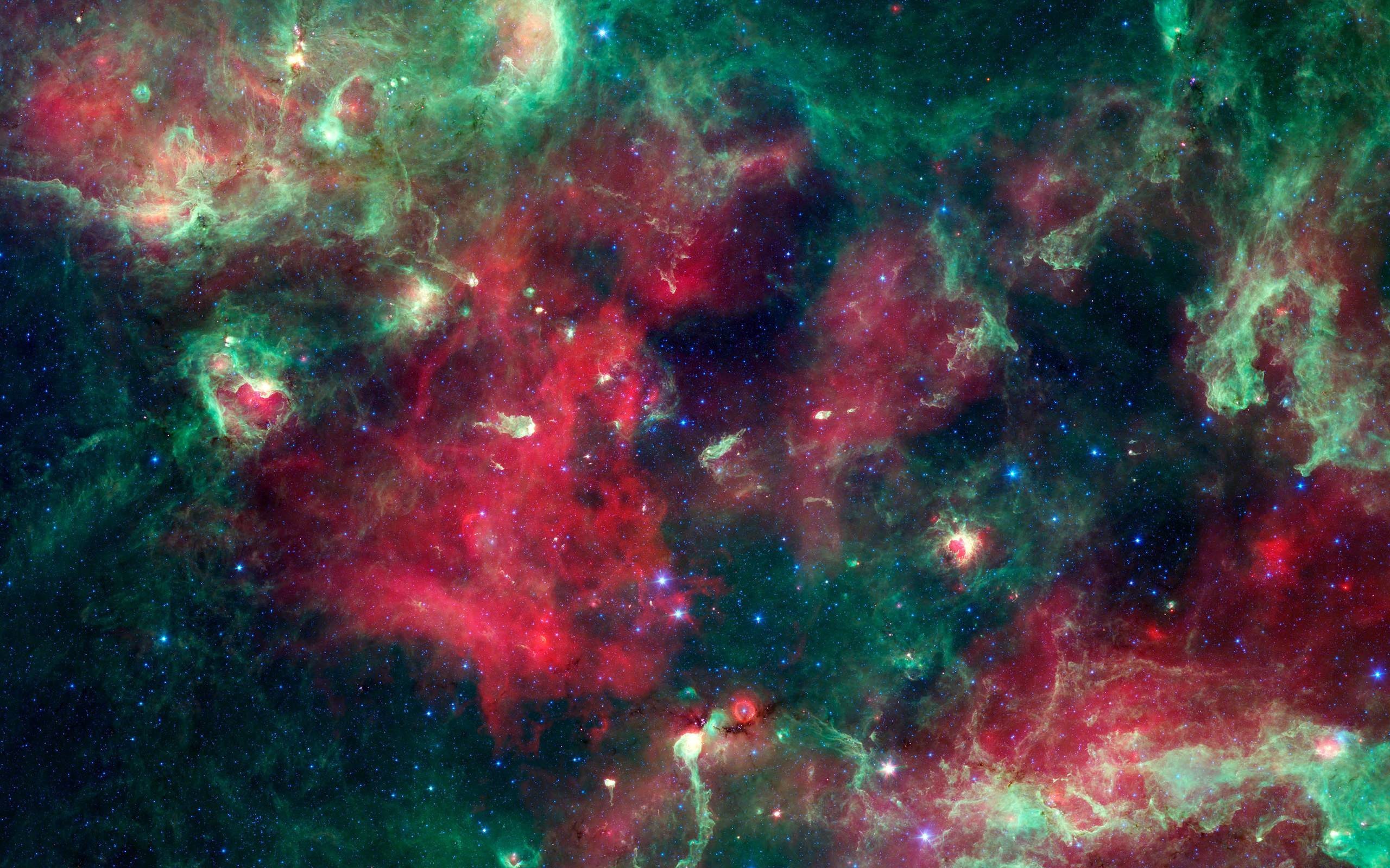 Nebulosa, Spazio, Rosso e verde, 2K, sfondo per portatile