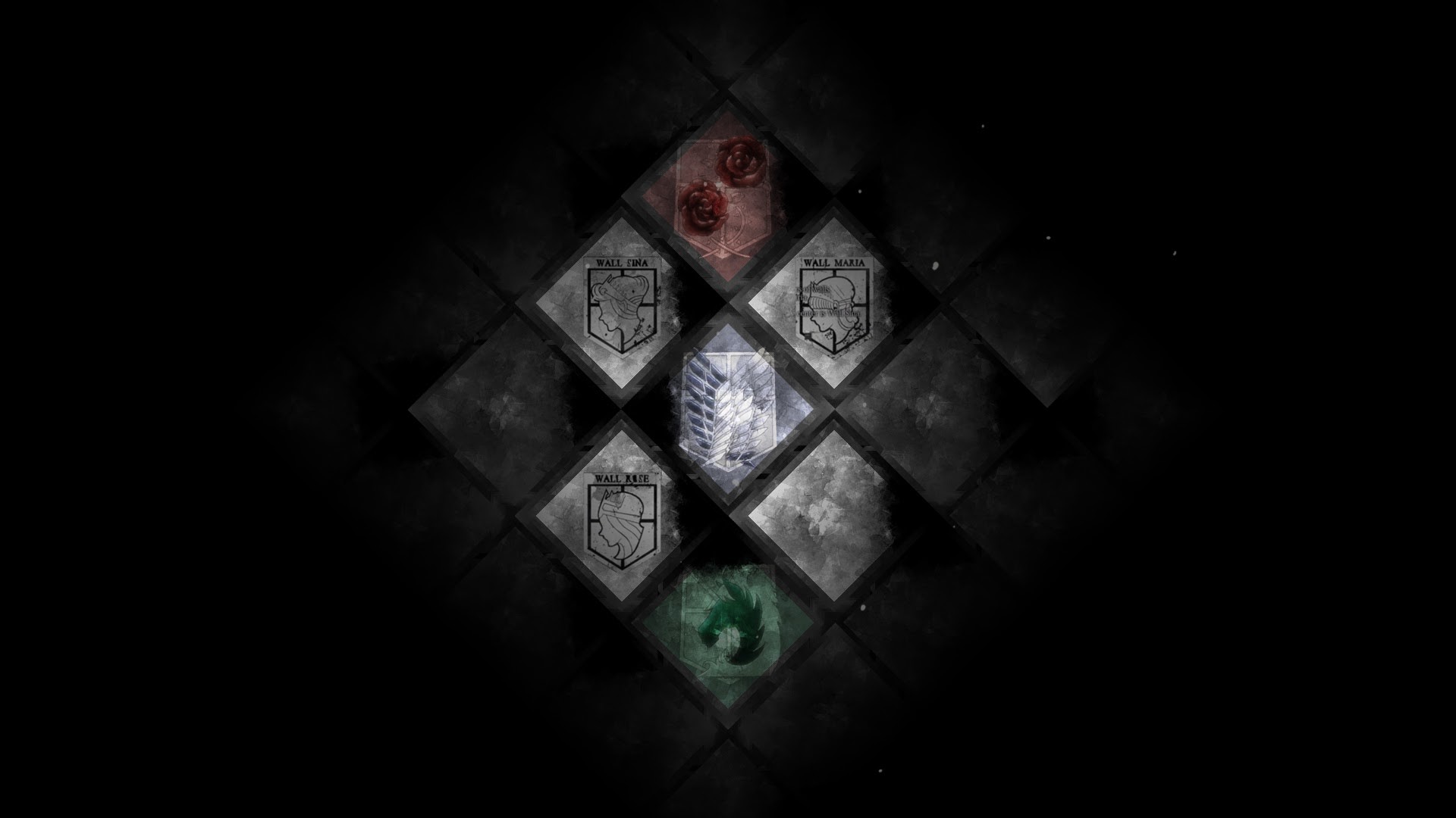 L'attacco dei giganti, Stemmi, Sfondo nero, Minimalismo, 1920x1080, wallpaper desktop