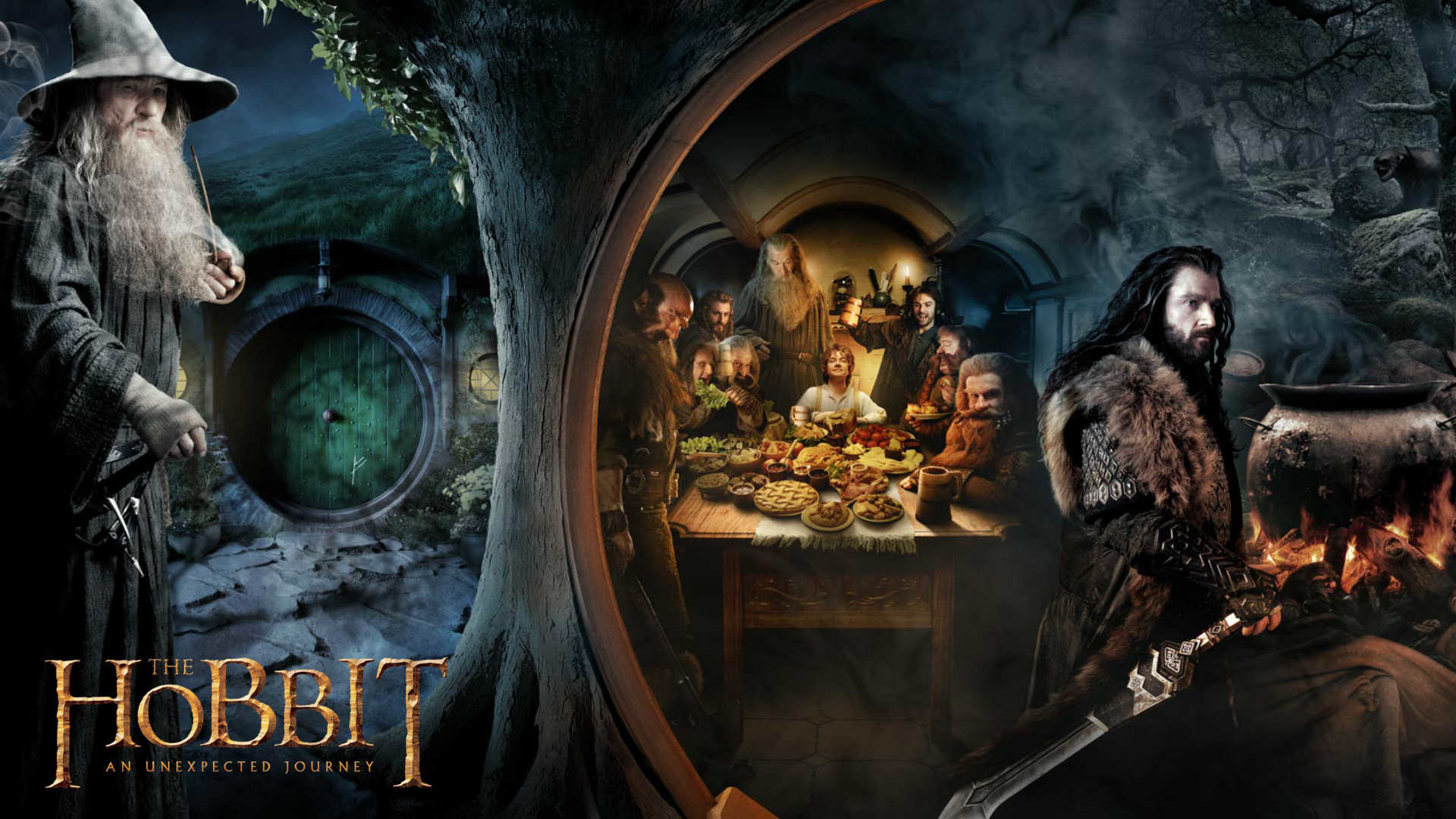 Gandalf, Thorin Scudodiquercia, Casa Baggins, Lo Hobbit: Un viaggio inaspettato, Banchetto, sfondo 1080p