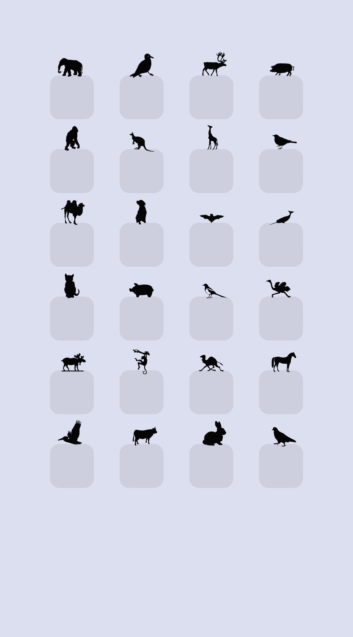 Silhouette di animali, Scaffali per icone, Minimalismo, sfondo iPhone