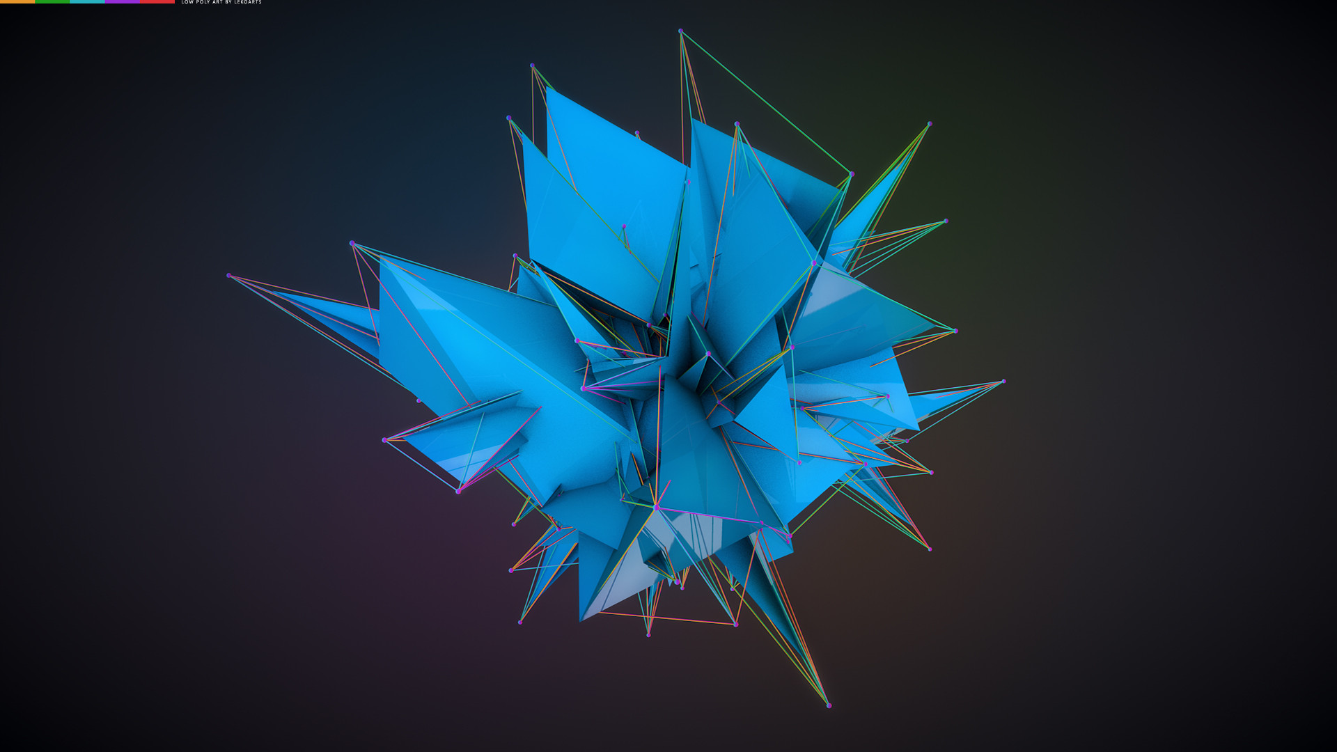 Low poly, Forma astratta, Blu, Sfondo scuro, Full HD, wallpaper per portatile