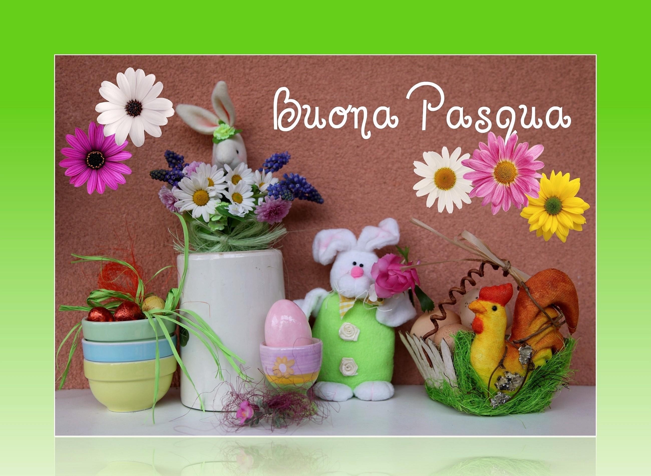 Buona Pasqua, Coniglietto, Fiori, Biglietto d'auguri, 2K, sfondo per PC e portatile