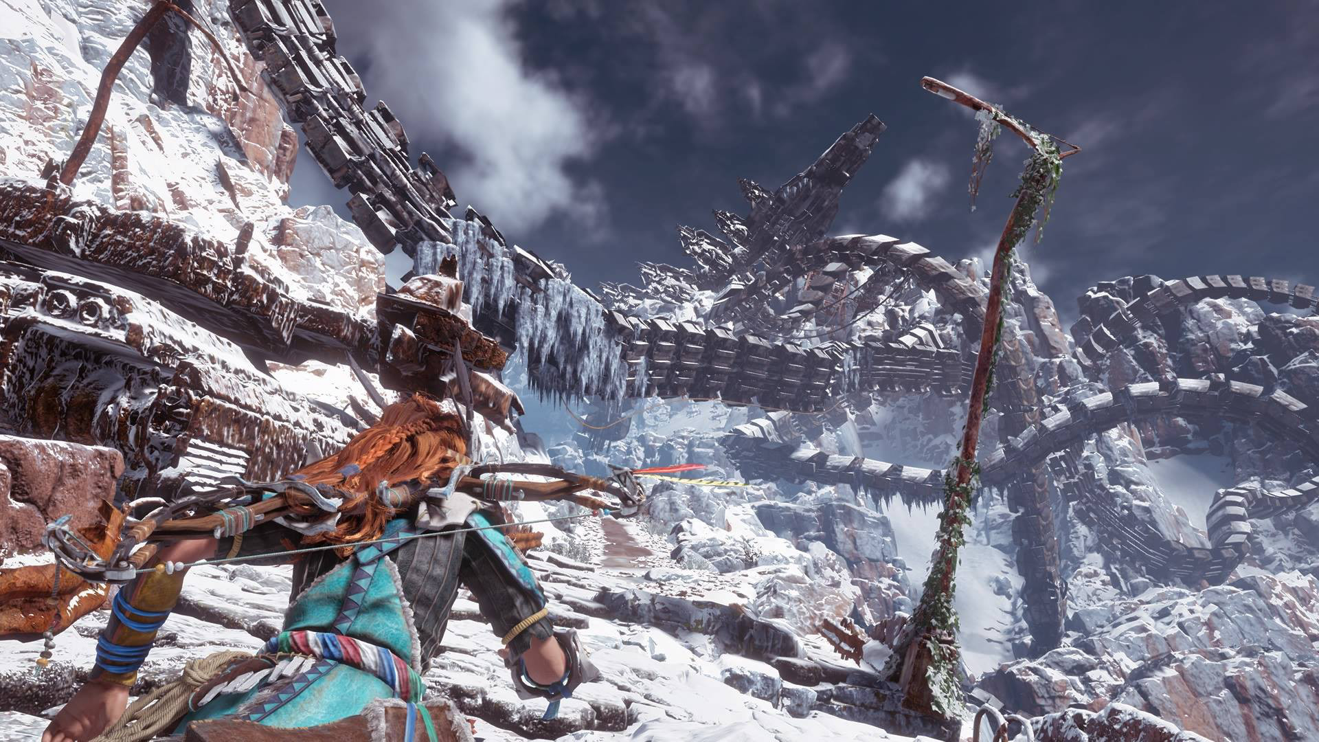 Aloy, Horizon Zero Dawn, Neve, Rovine, 1920x1080, sfondo per PC