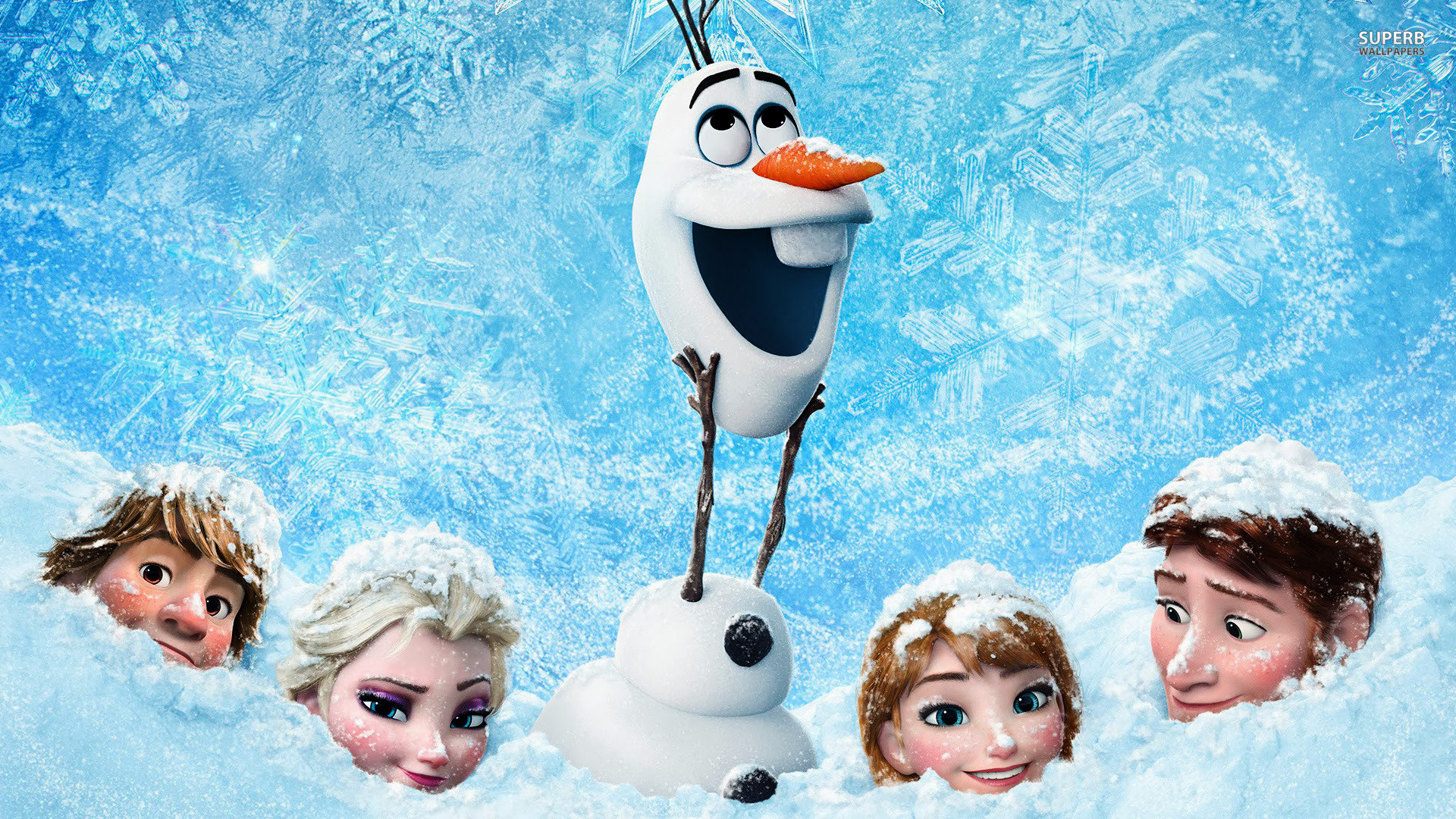 Olaf, Elsa, Anna, Kristoff, Hans, Neve, Full HD 1080p, sfondo desktop