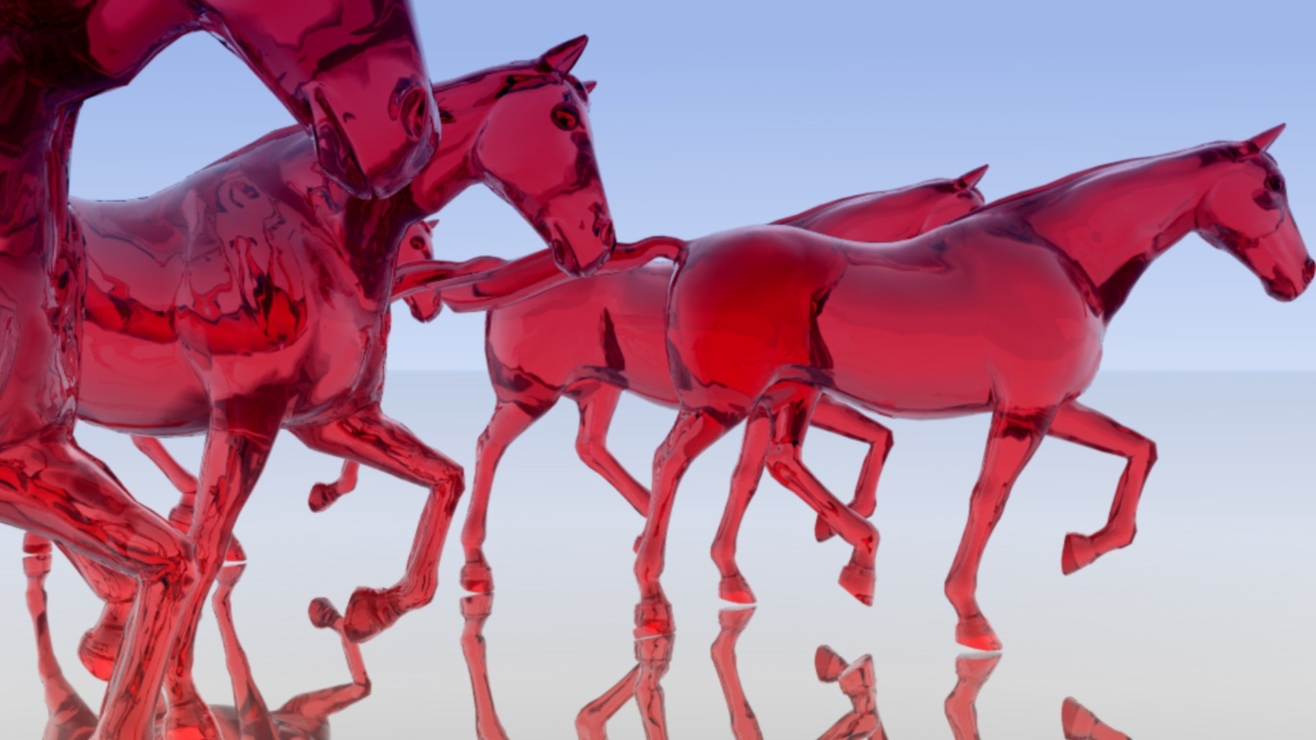 Cavalli rossi, Grafica 3D, Vetro, 1920x1080, sfondo per PC