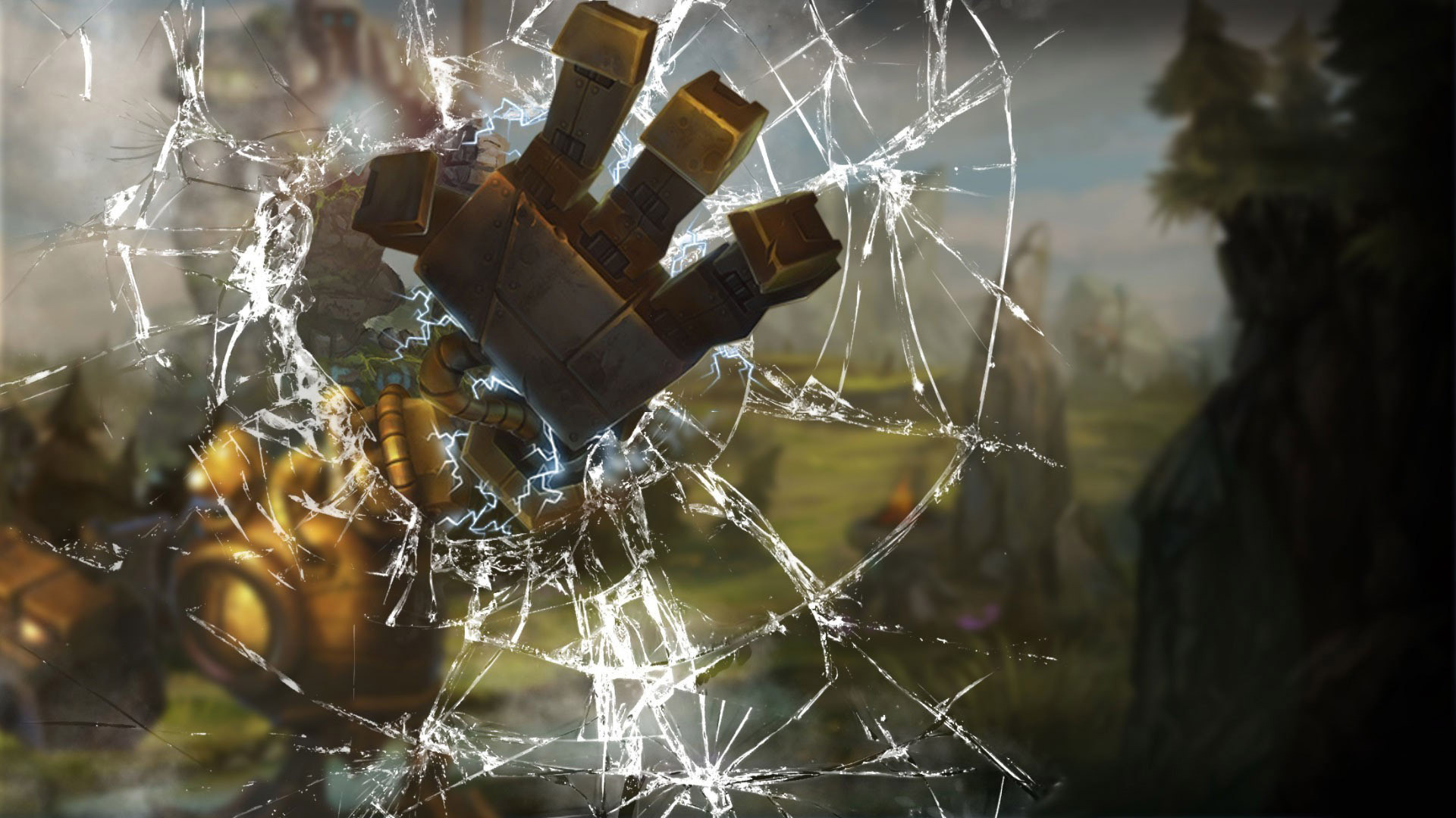 Blitzcrank, League of Legends, Vetro rotto, Full HD, sfondo per PC