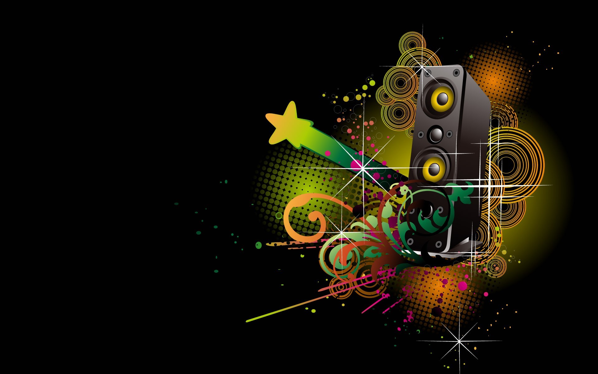 Cassa acustica, Stella, Arte vettoriale, Sfondo nero, Full HD, wallpaper per computer