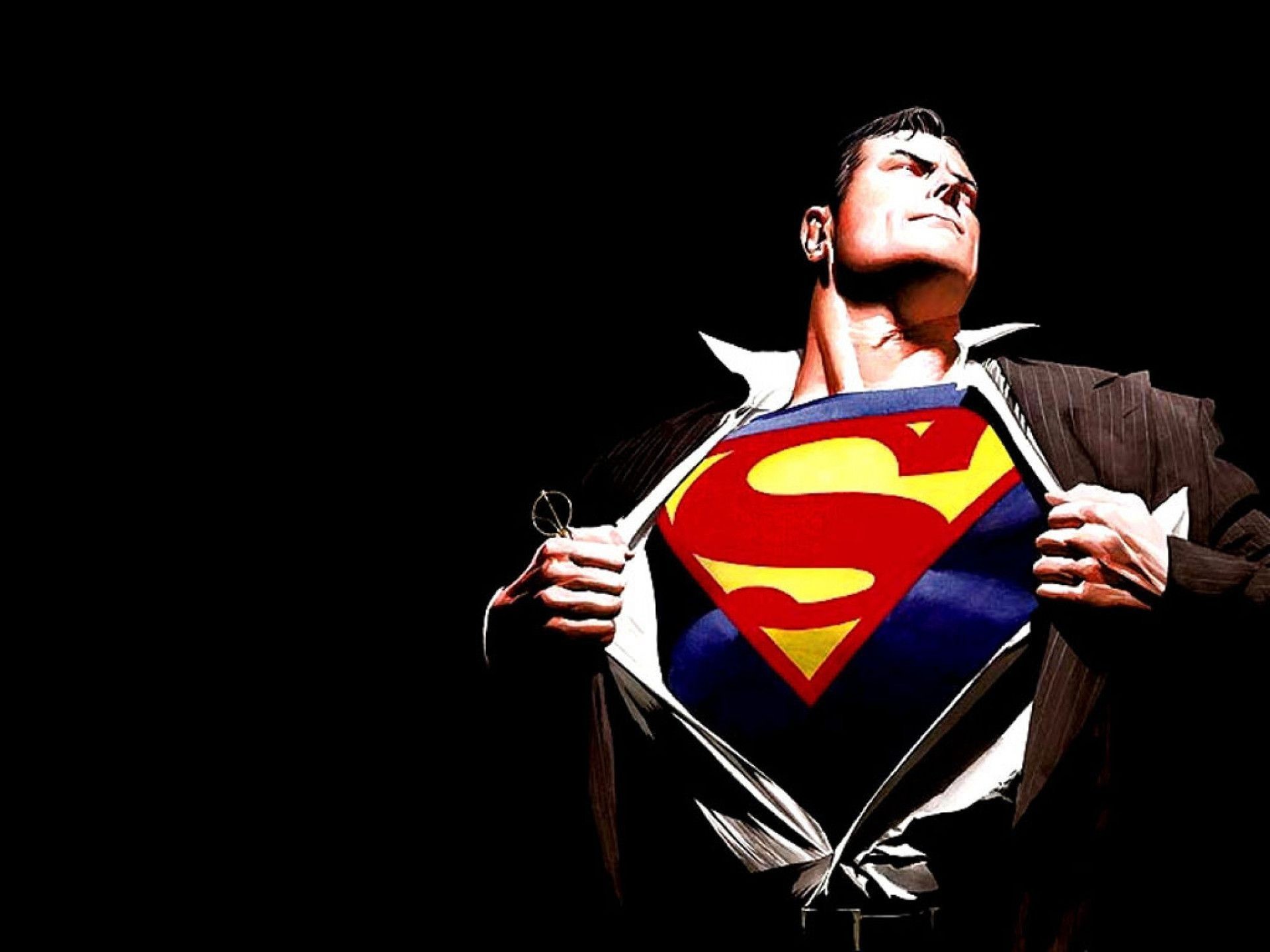 Superman, Clark Kent, Logo di Superman, Camicia aperta, Sfondo nero, wallpaper per iPad