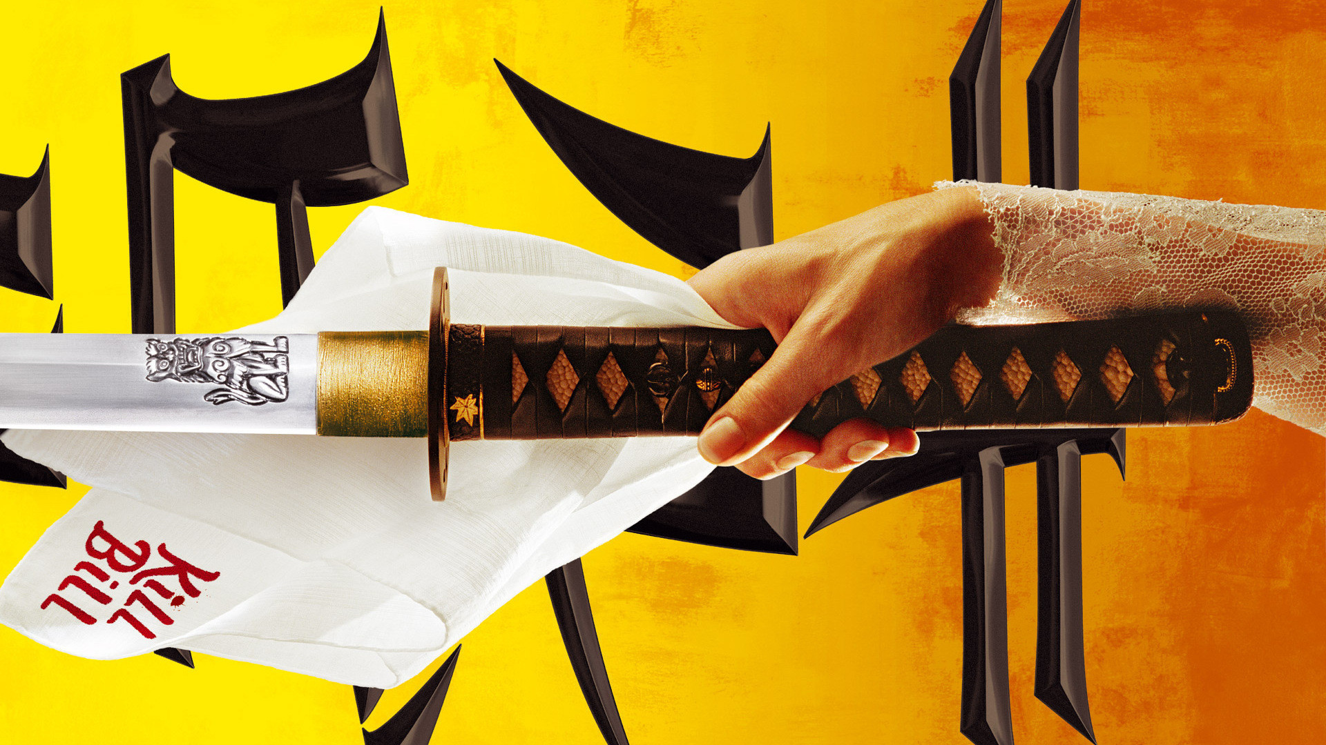 Kill Bill, Spada di Hattori Hanzo, Katana, Sfondo giallo, 1920x1080, wallpaper desktop