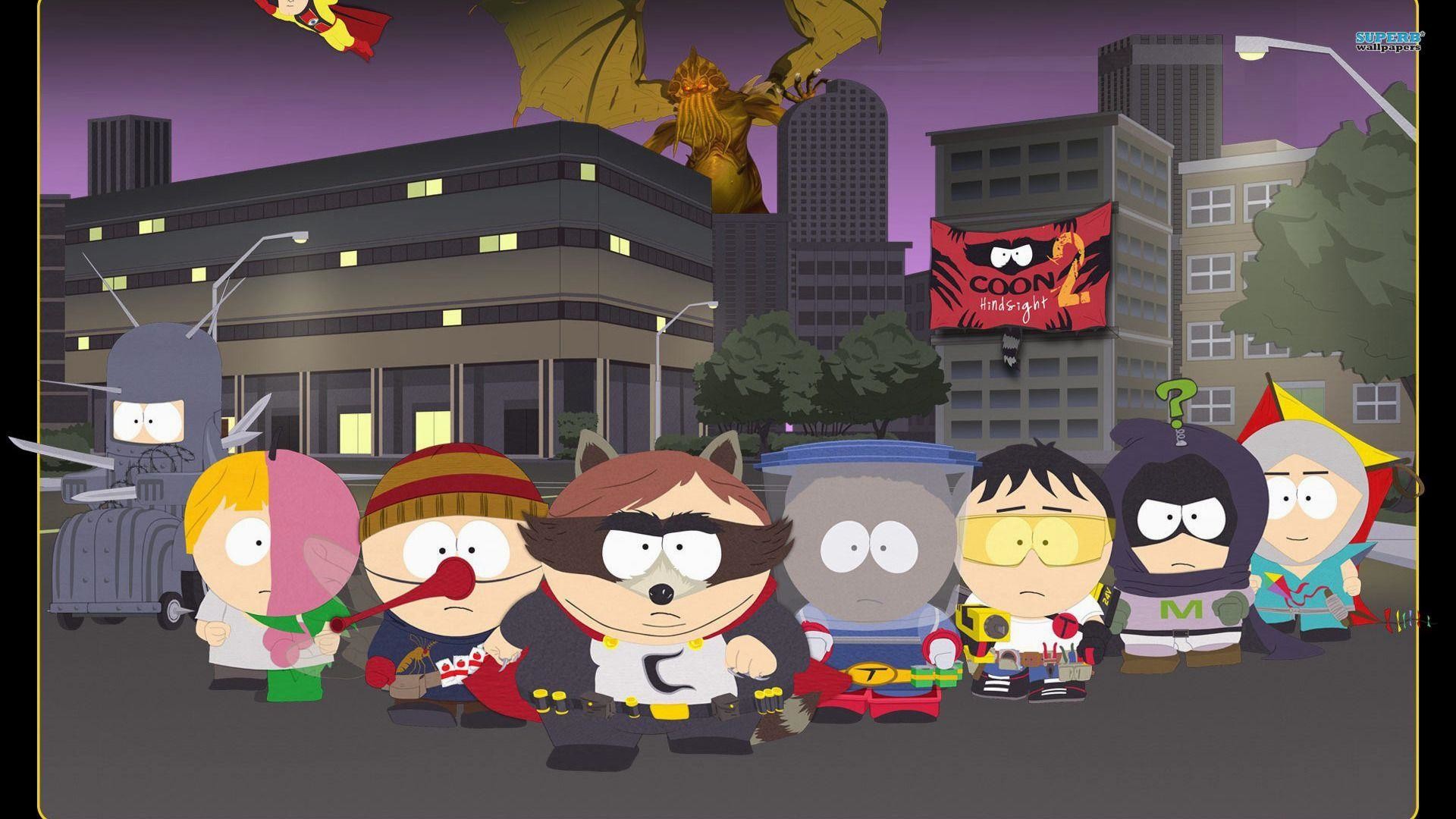 South Park: Scontri Di-retti, Il Procione, Supereroi, Città, Full HD 1080p, sfondo desktop