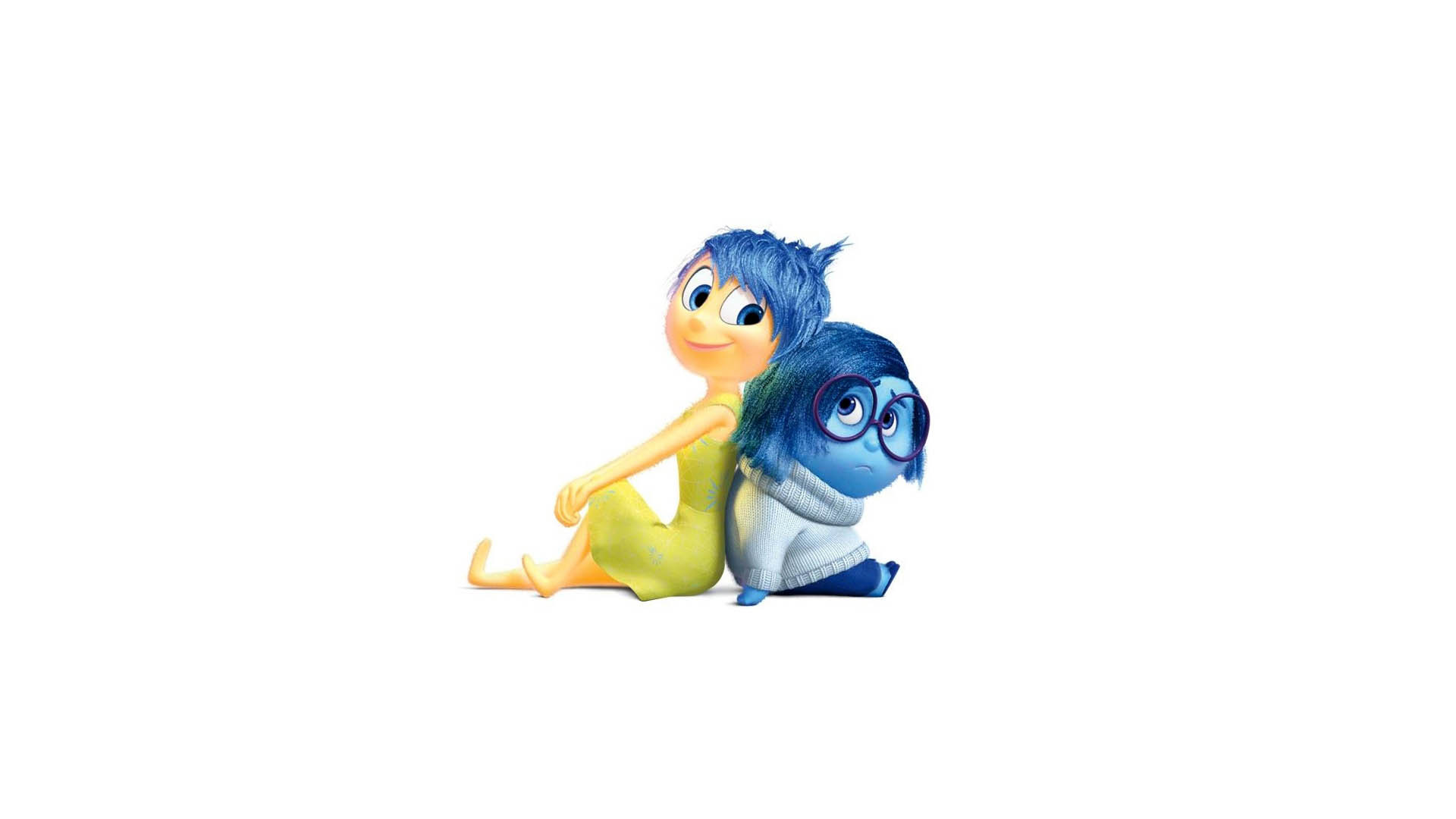Gioia, Tristezza, Inside Out, Schiena contro schiena, Sfondo bianco, wallpaper desktop Full HD