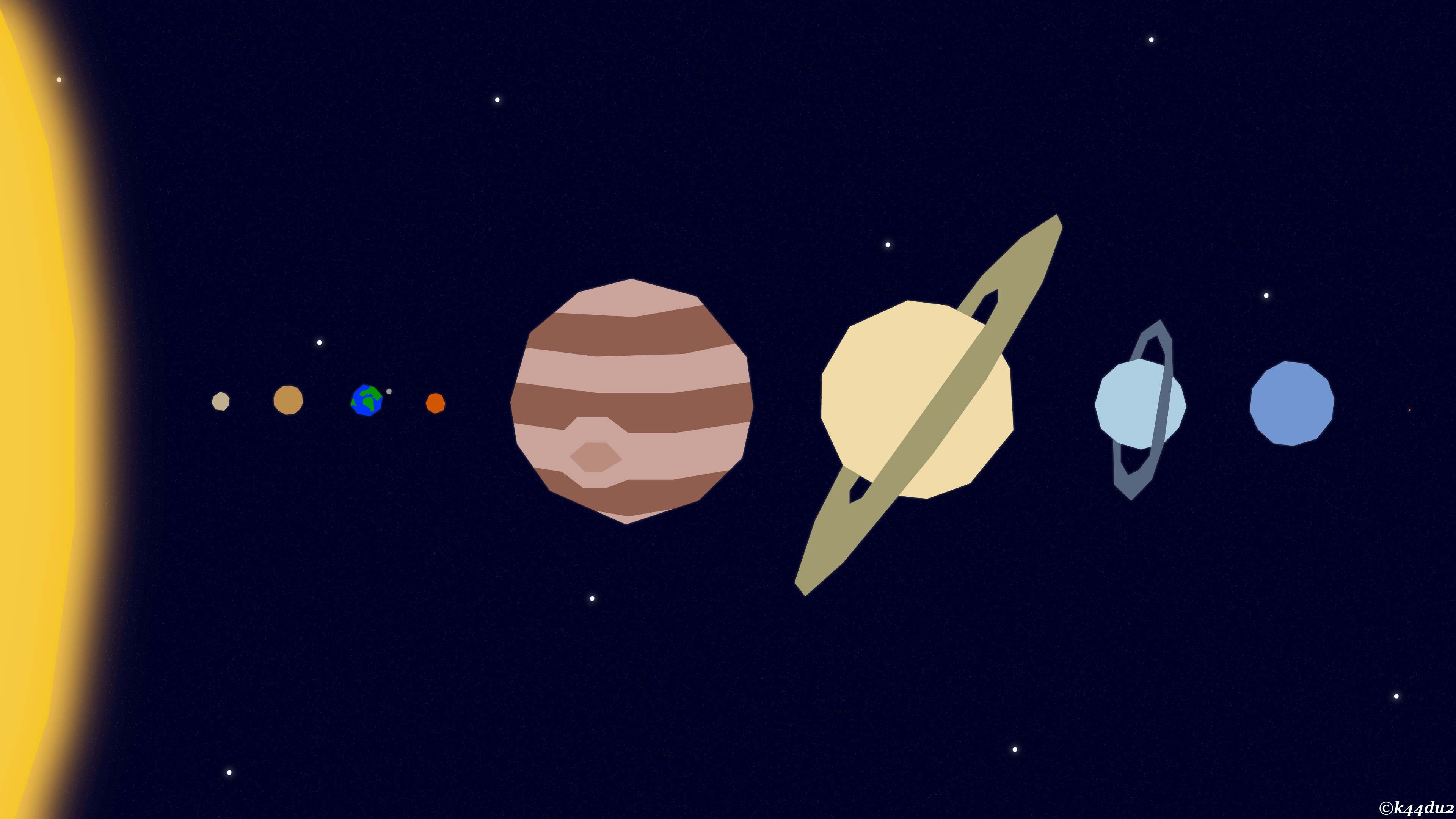 Sistema solare, Sole, Giove, Saturno, Low poly, Blu notte, 4K, wallpaper per computer