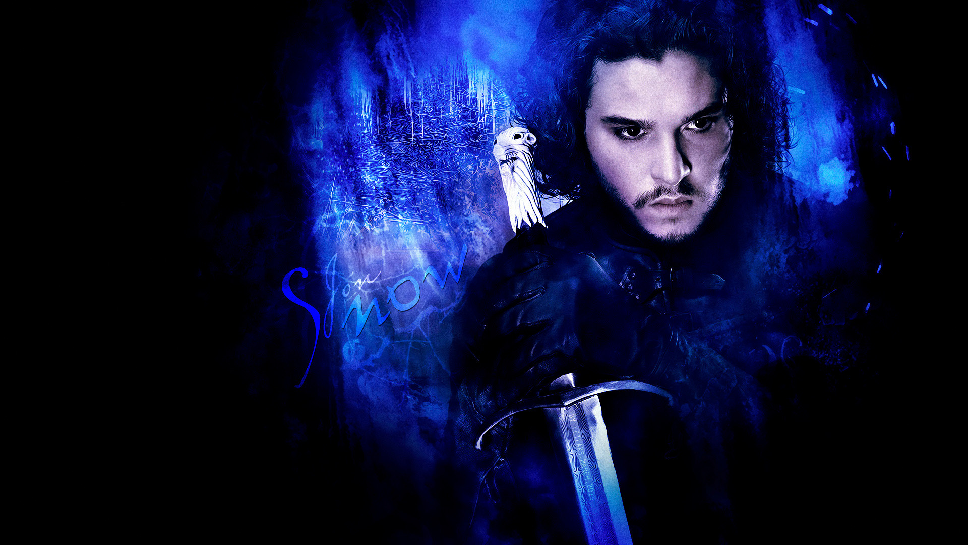 Jon Snow, Kit Harington, Spada, Arte digitale, Blu, Full HD 1080p, sfondo desktop