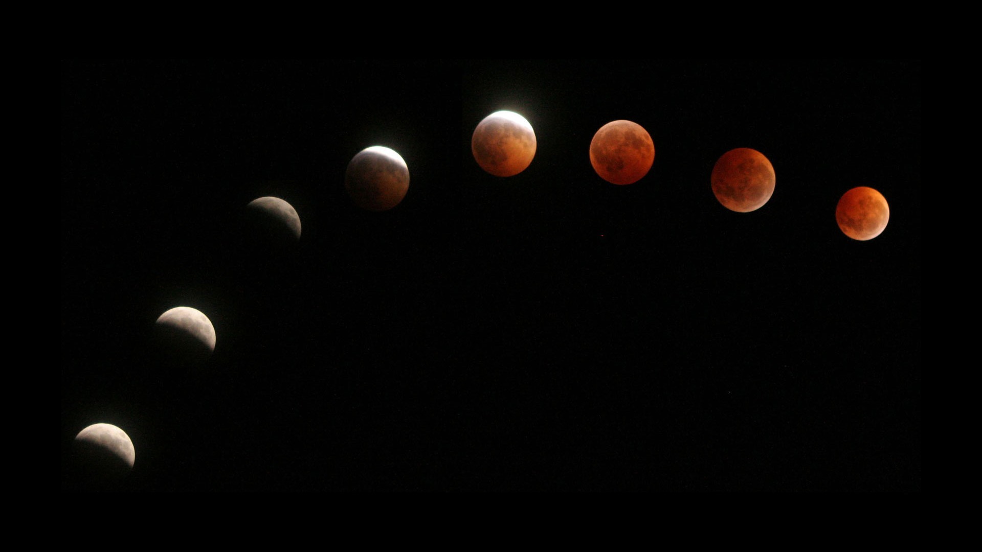 Eclissi lunare, Fasi lunari, Luna di sangue, Sfondo nero, Full HD, wallpaper per portatile