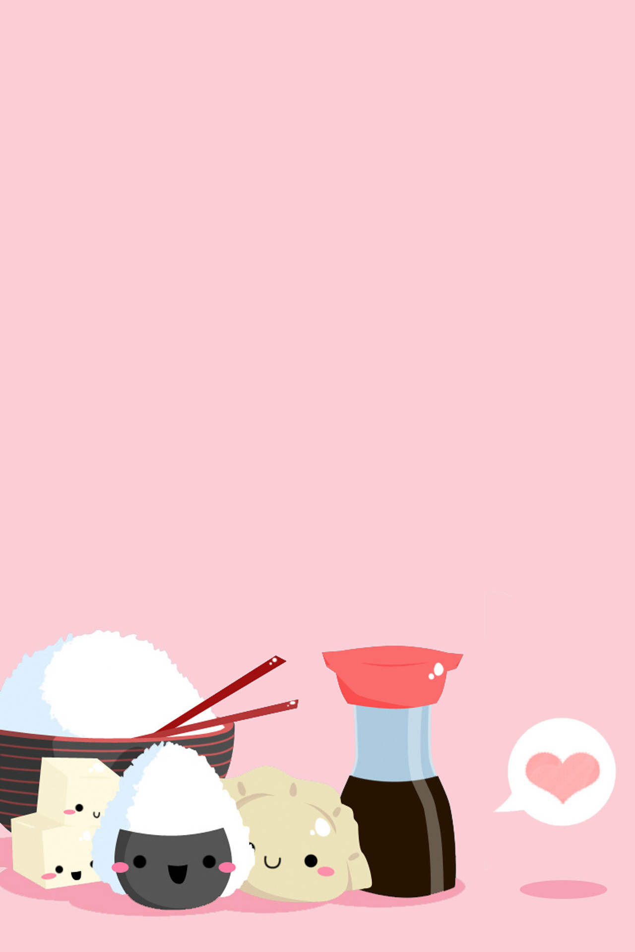 Onigiri, Salsa di soia, Kawaii, Sfondo rosa, Full HD, schermata di blocco del cellulare