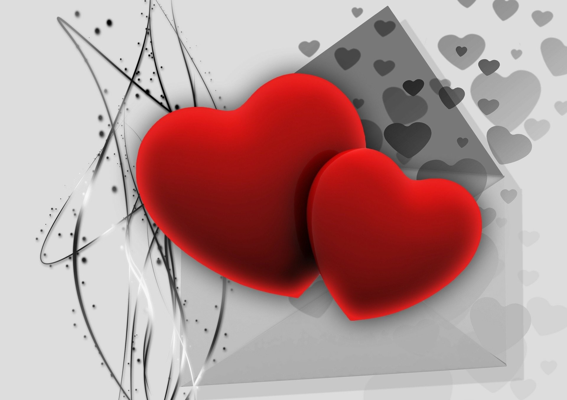 Cuori, Busta, San Valentino, Bianco e nero, Full HD, sfondo per PC