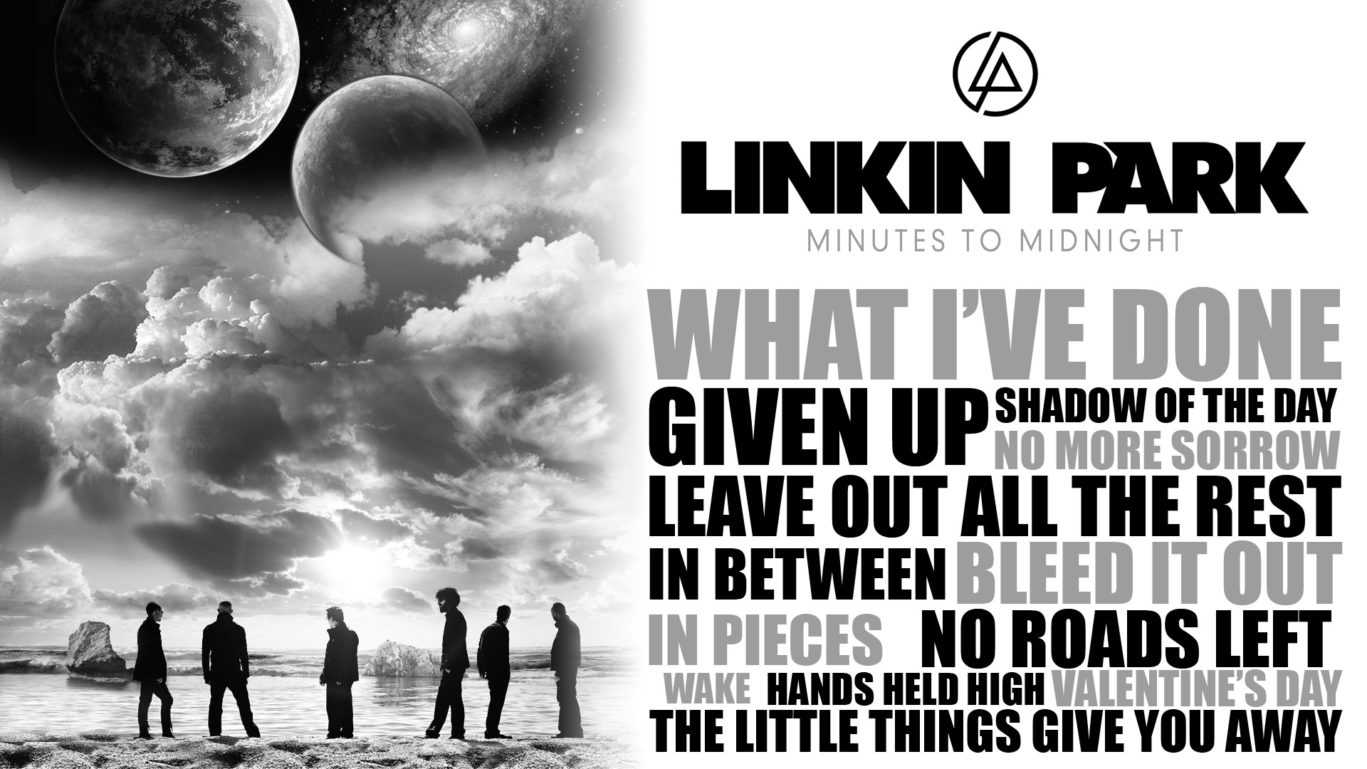 Linkin Park, Minutes to Midnight, Titoli delle canzoni, Pianeti, Bianco e nero, immagine di sfondo