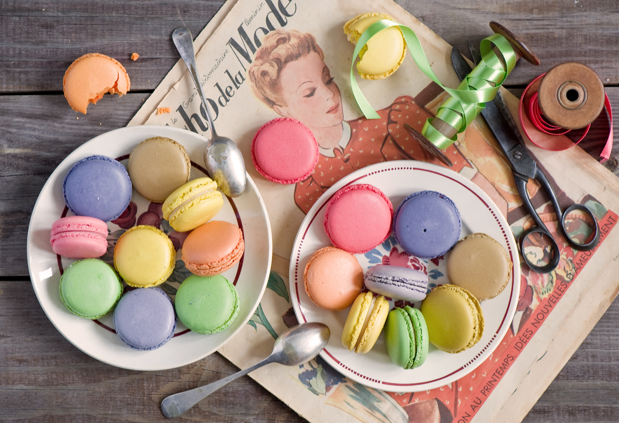 Macarons, Piatti, Rivista vintage, Pastello, Full HD, sfondo desktop