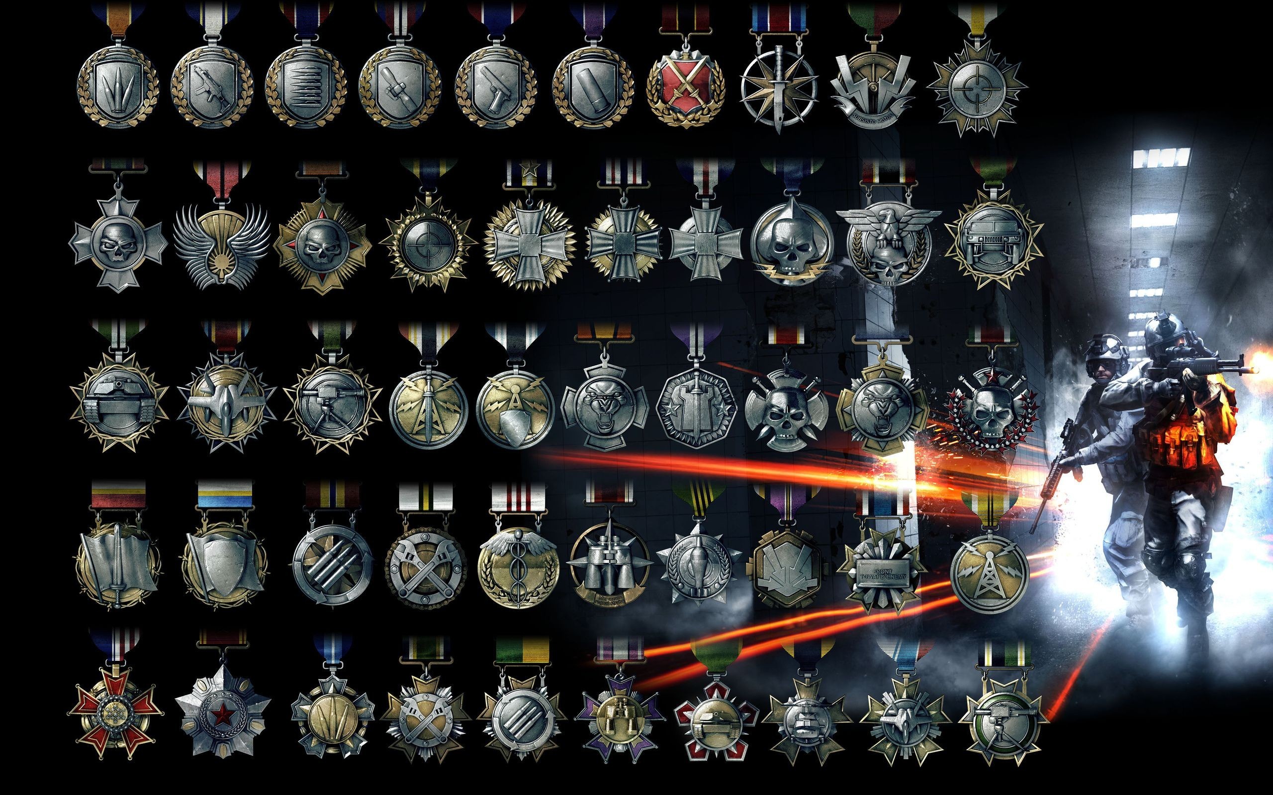 Battlefield 3, Medaglie, Collezione, Sfondo nero, 2K, wallpaper per portatile
