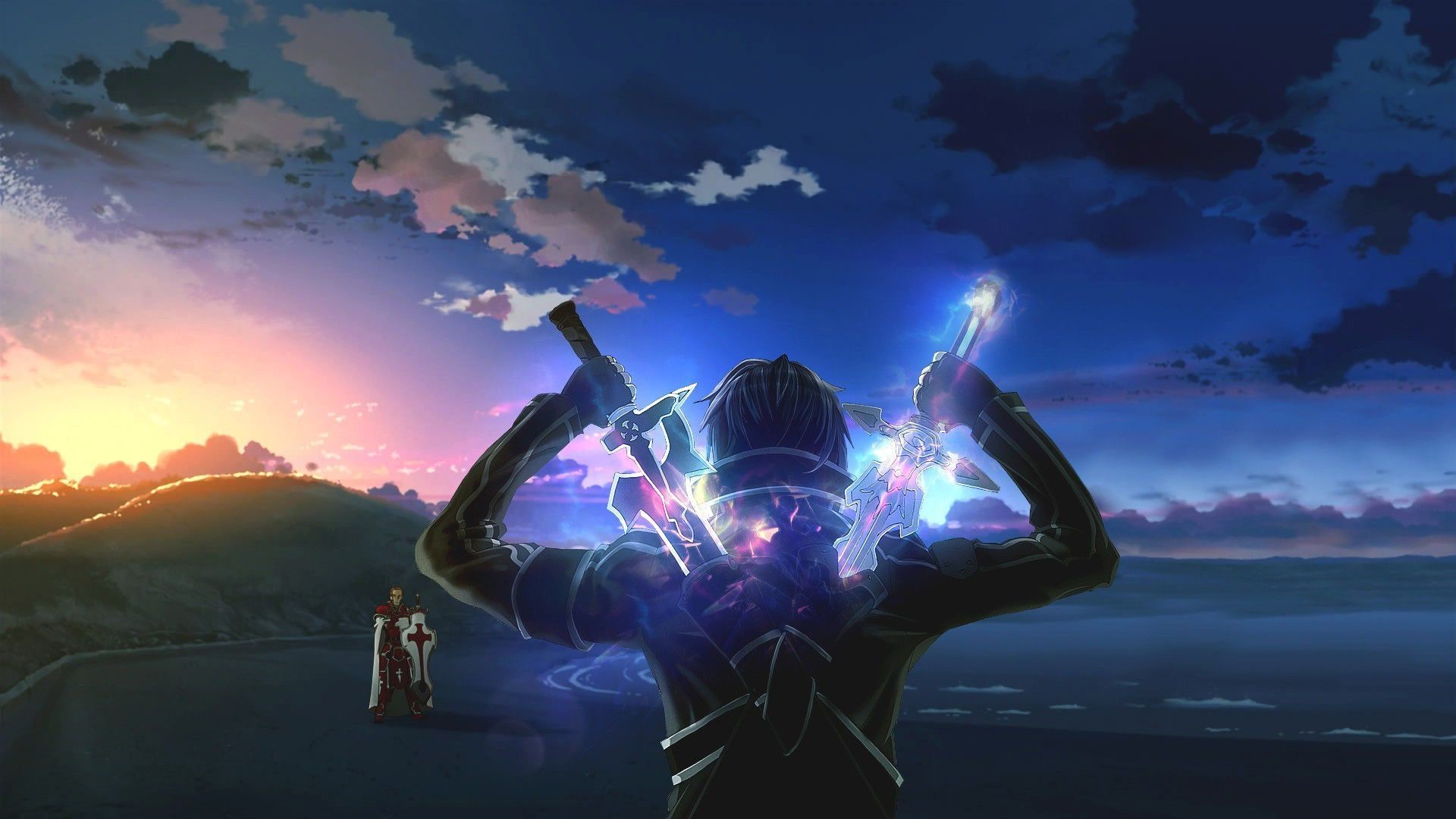 Kirito, Sword Art Online, Doppia spada, Tramonto, Full HD 1080p, sfondo desktop
