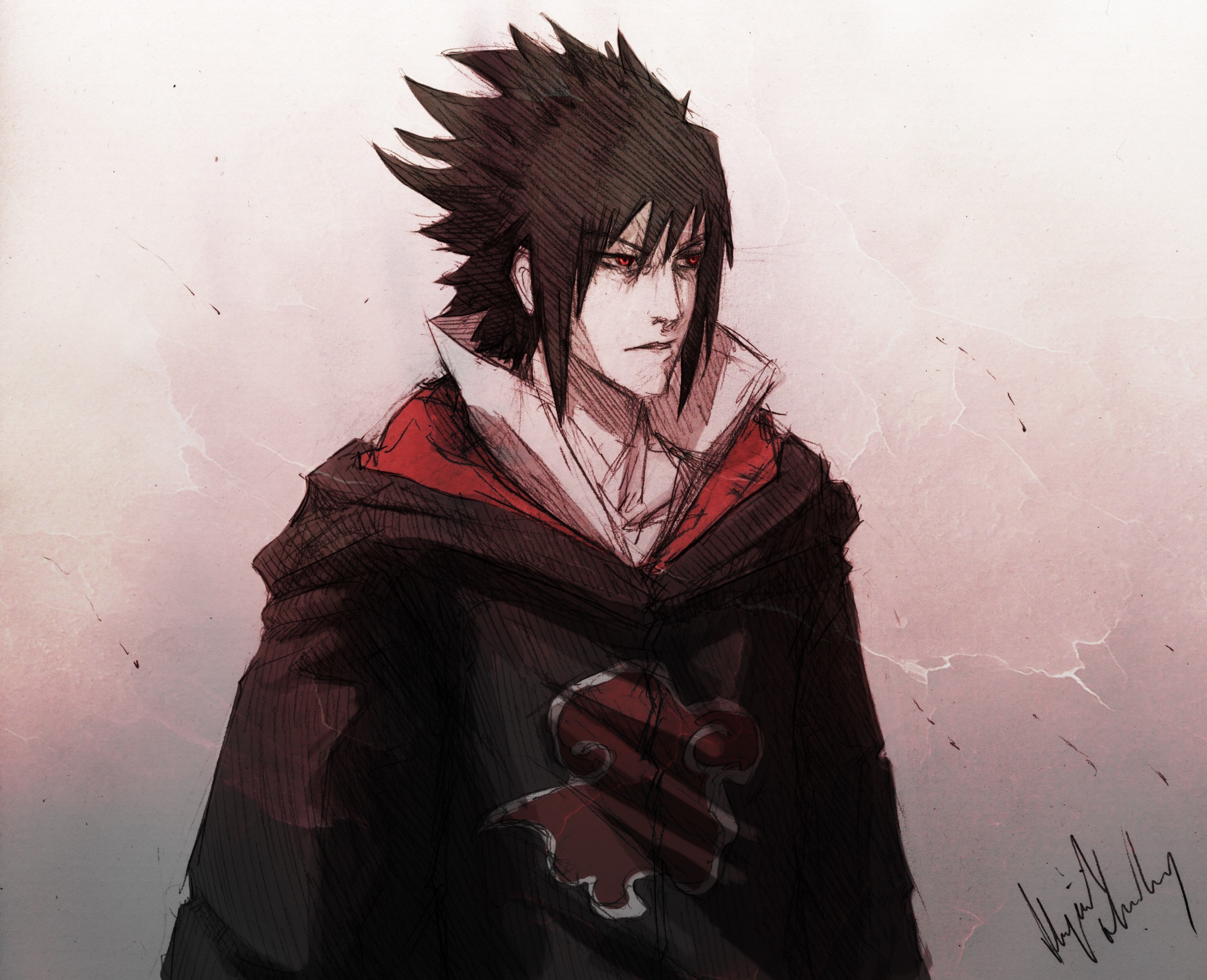 Sasuke Uchiha, Akatsuki, Naruto, Disegno, Full HD, sfondo per portatile