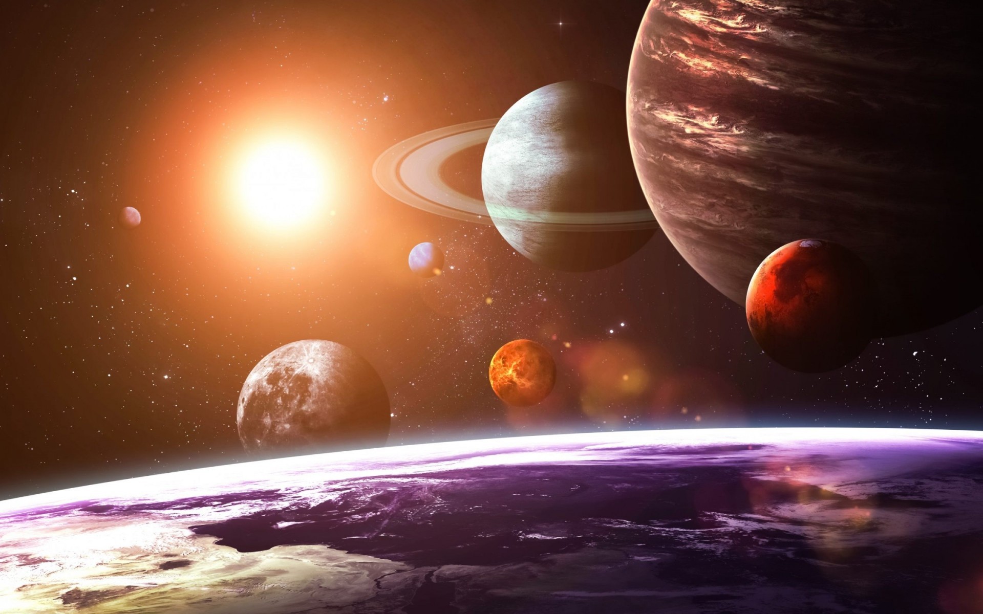 Pianeti, Sole, Saturno, Spazio, Arte digitale, 16:10 Full HD, sfondo widescreen
