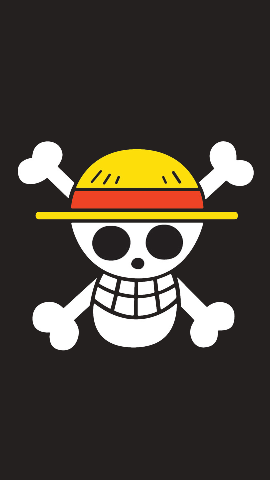 Jolly Roger, Cappello di paglia, Teschio, One Piece, Sfondo nero, schermata di blocco iPhone