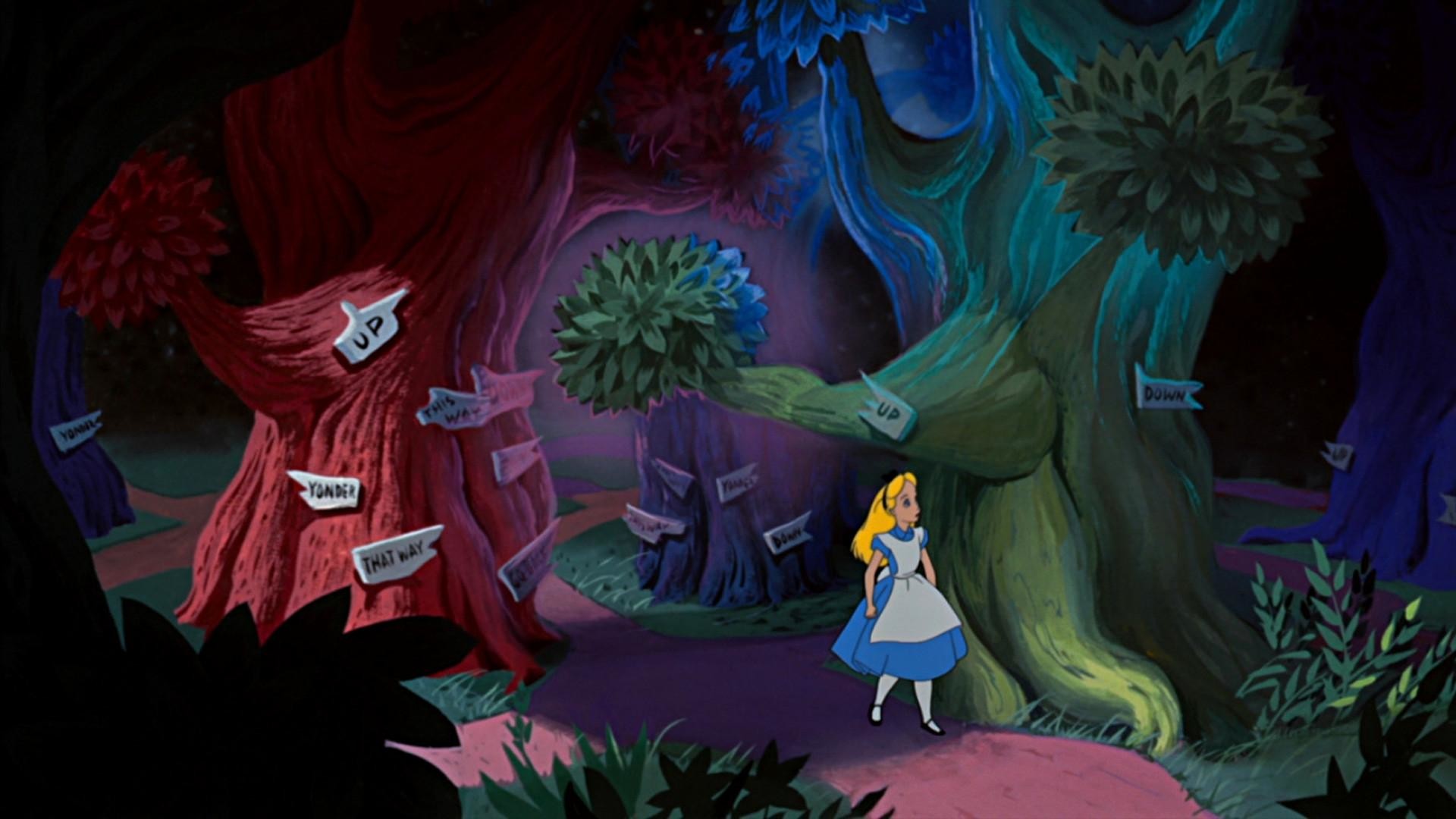 Alice nel Paese delle Meraviglie (1951), Disney, Alice, Bosco di Tulgey, Cartelli, wallpaper Full HD