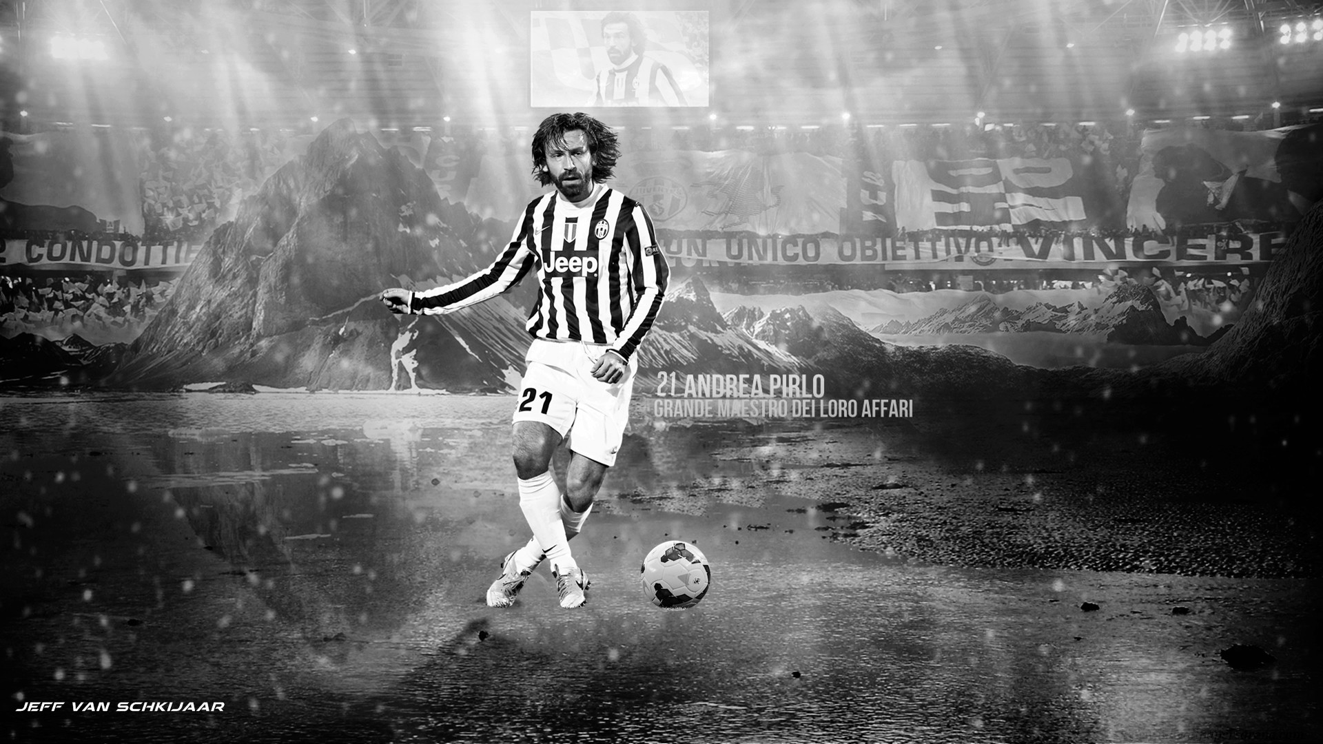 Andrea Pirlo, Juventus, Calciatore, Bianco e nero, 1920x1080, immagine di sfondo