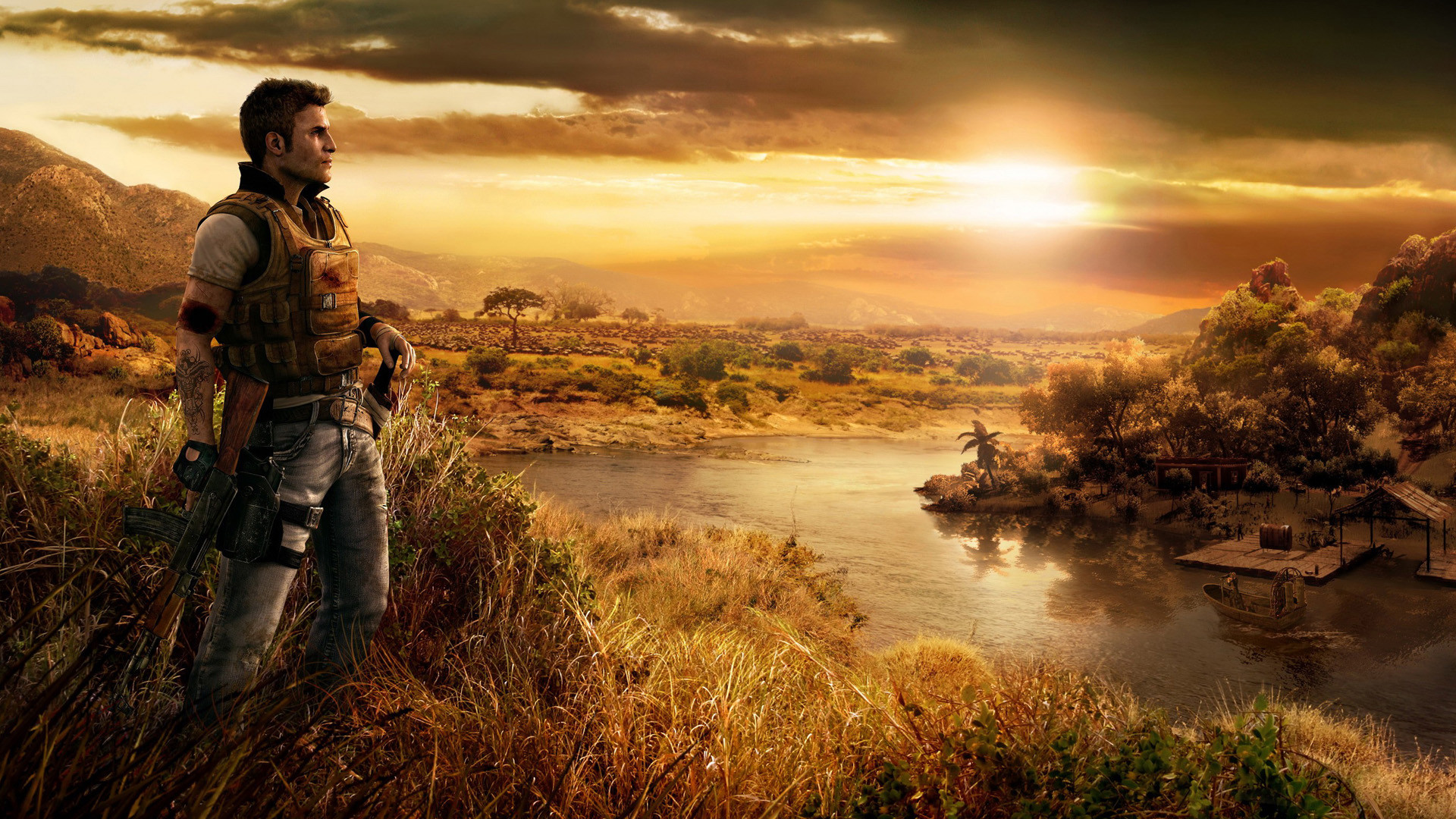 Far Cry 2, Savana, Africa, Tramonto, Fiume, Full HD, sfondo desktop