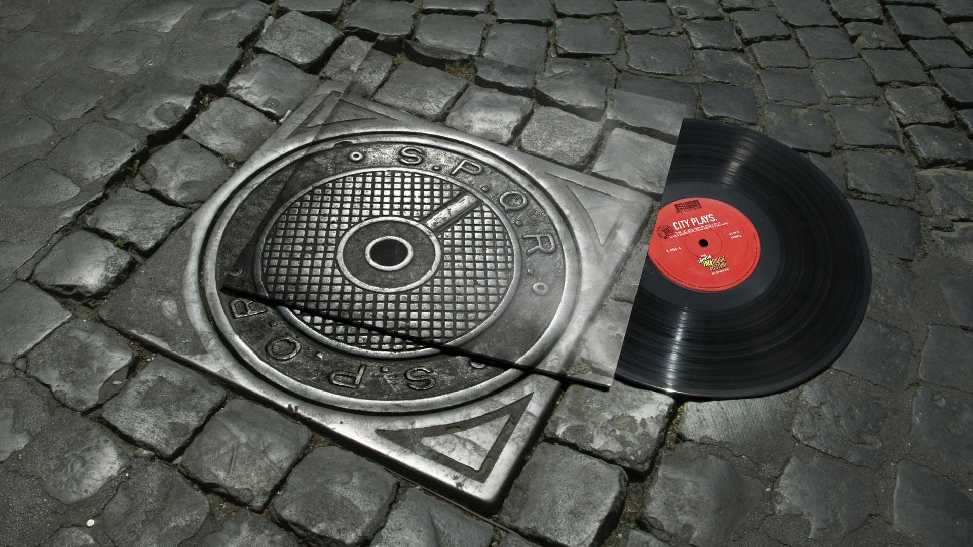 Disco in vinile, Tombino, Pavé, Roma, Full HD, sfondo per portatile